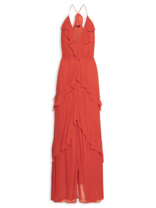 Vestido Babados Alça Rolotê - Vermelho