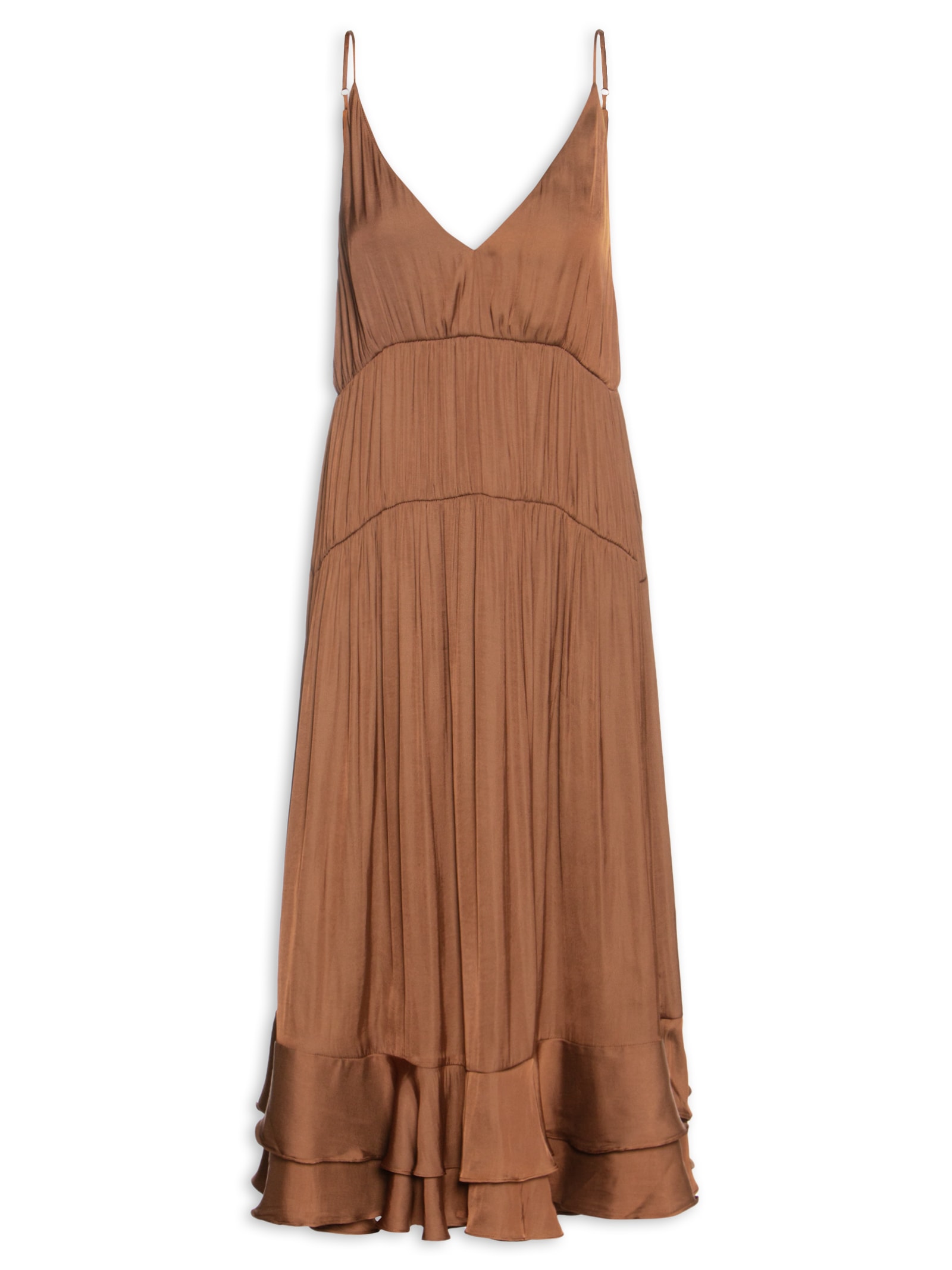 Vestido Babados Barra Marrom Farm