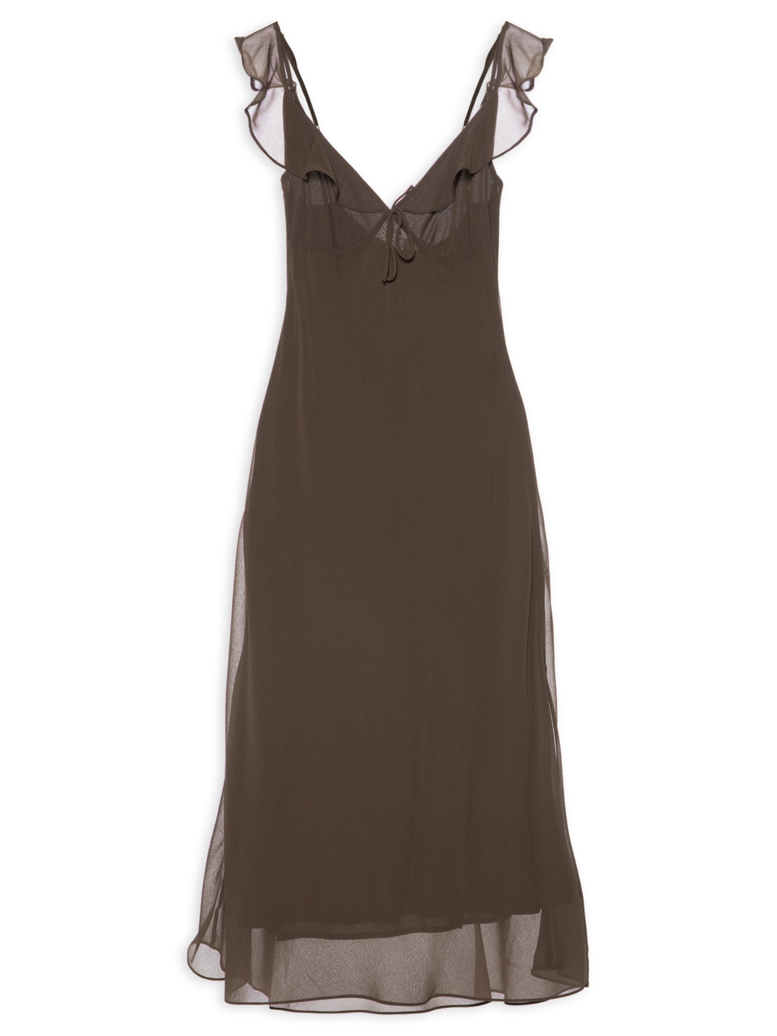 Vestido Babados Enviesado Marrom Farm