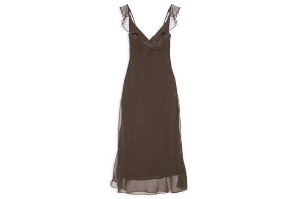 Vestido Babados Enviesado - Marrom