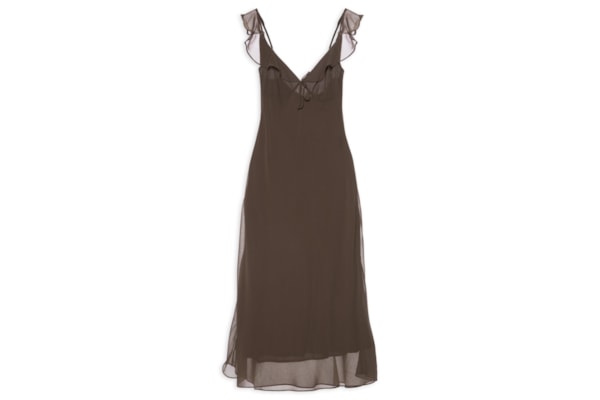 Vestido Babados Enviesado - Marrom