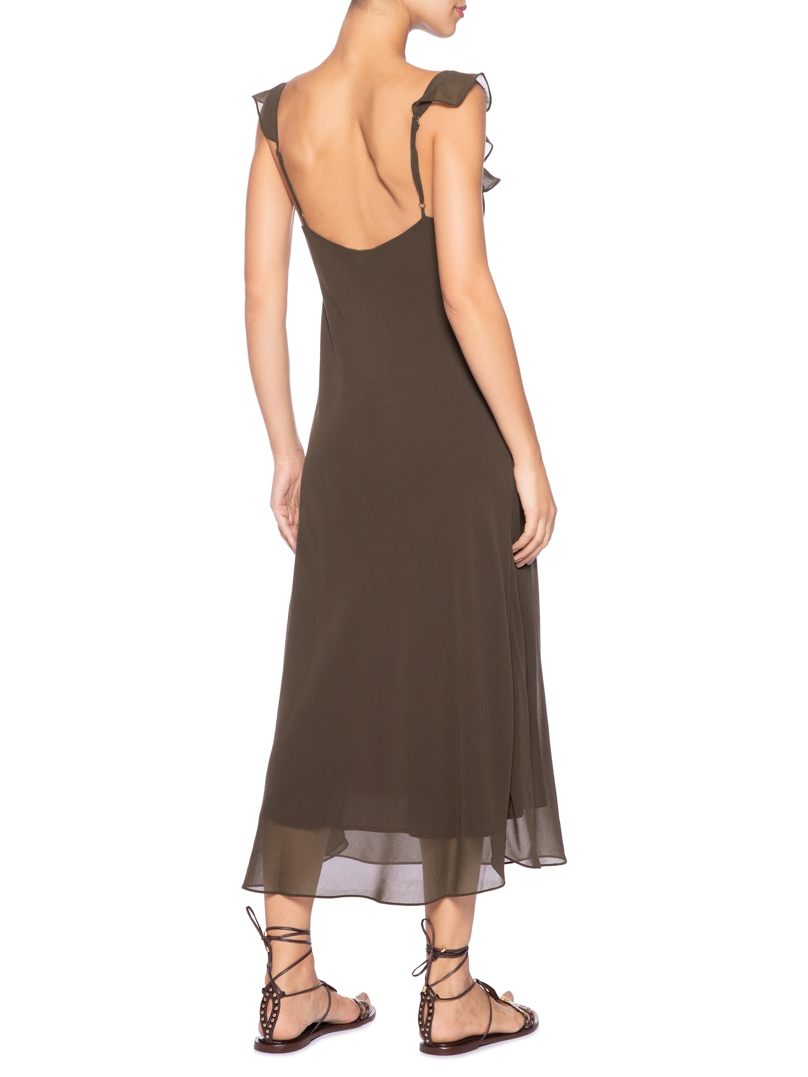 Vestido Babados Enviesado Marrom Farm