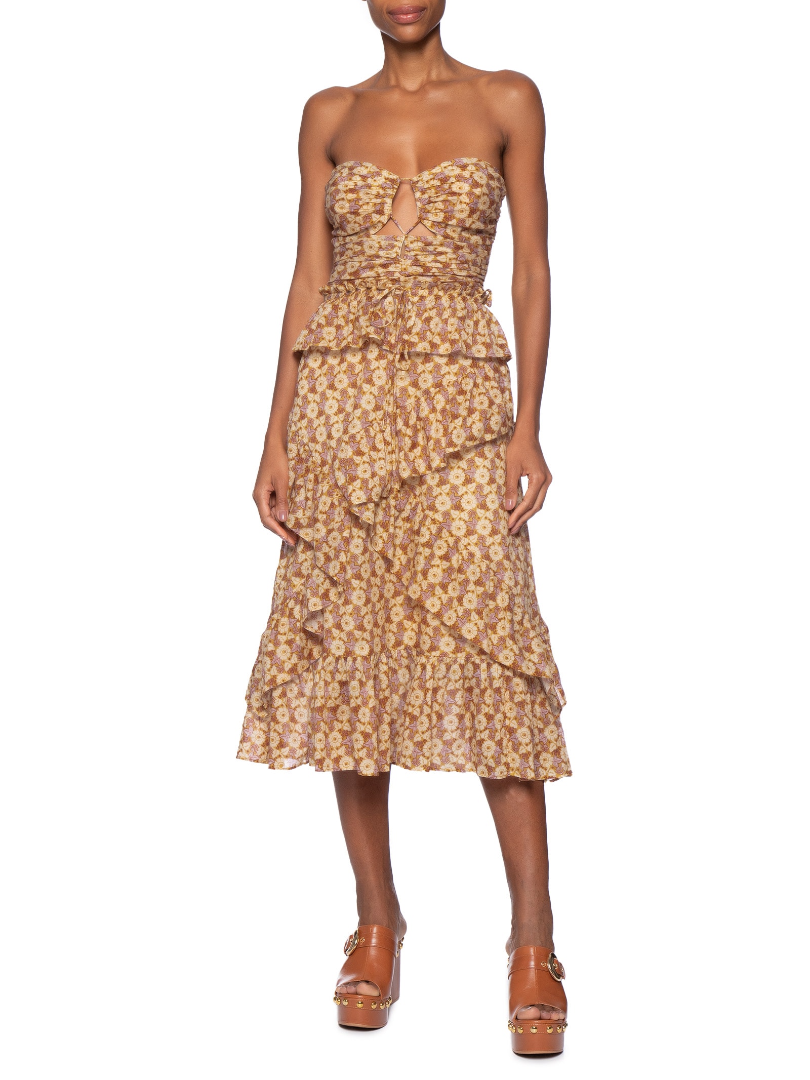 Vestido Babados Estampa Cali Bege Maria Filó