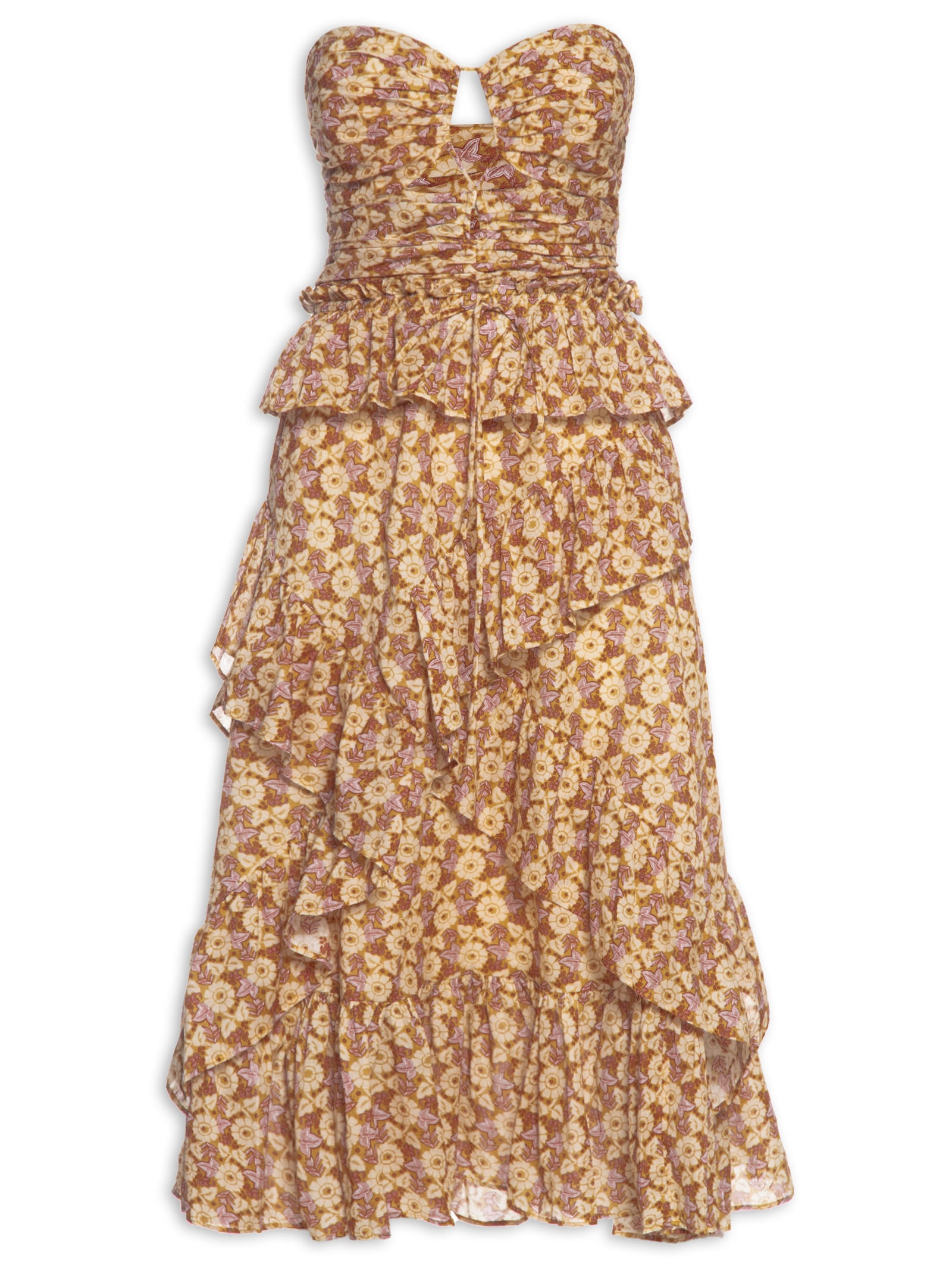 Vestido Babados Estampa Cali Bege Maria Filó