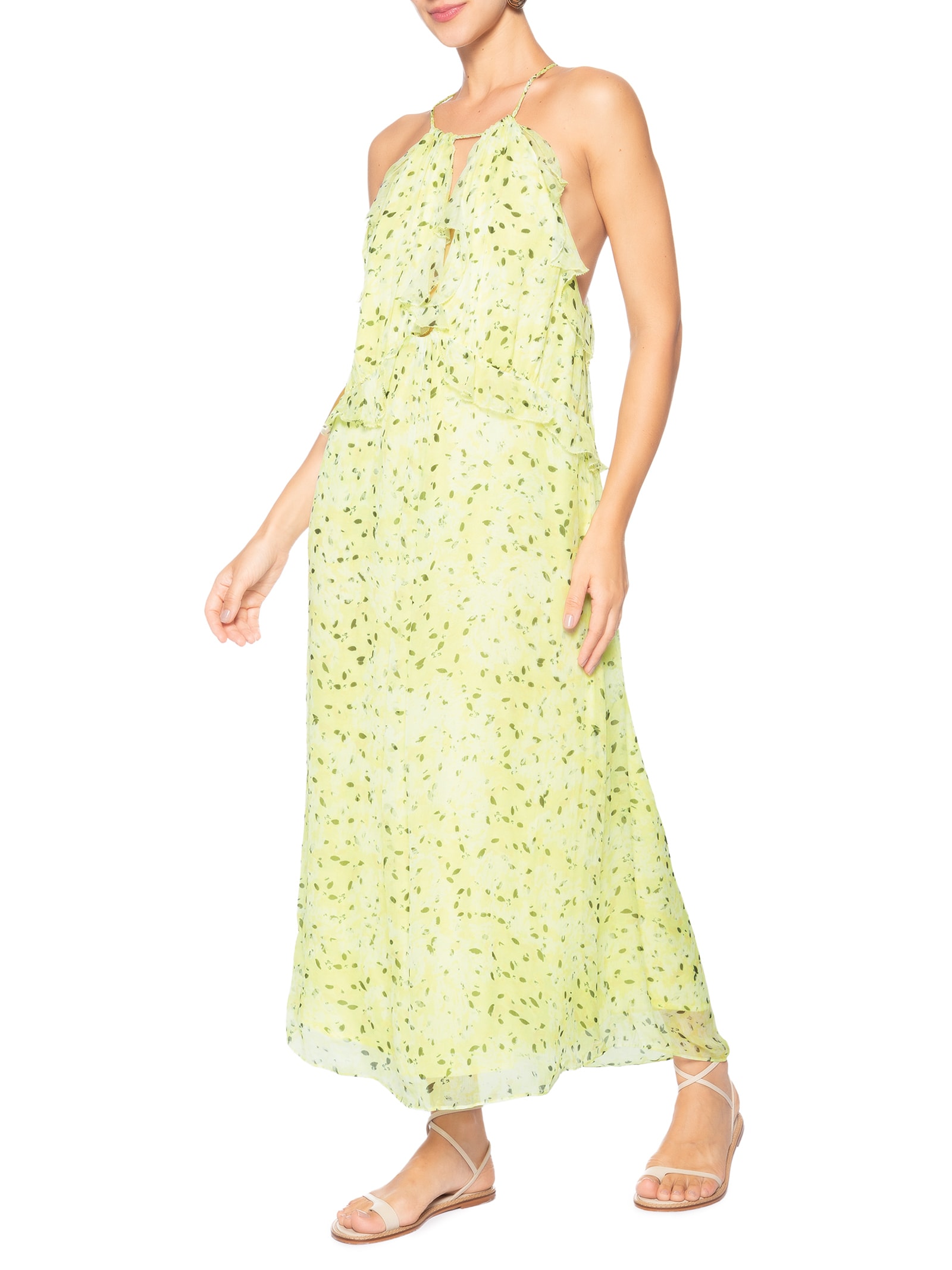 Vestido Babados Longuete Amarelo Animale