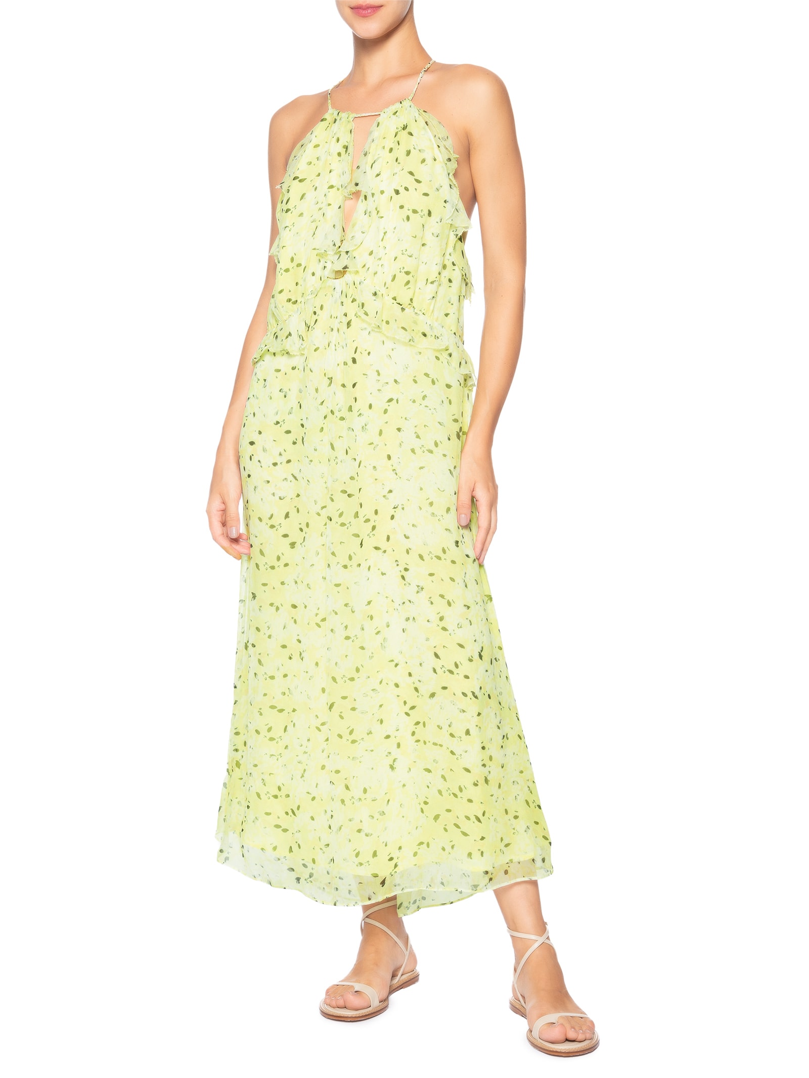 Vestido Babados Longuete Amarelo Animale