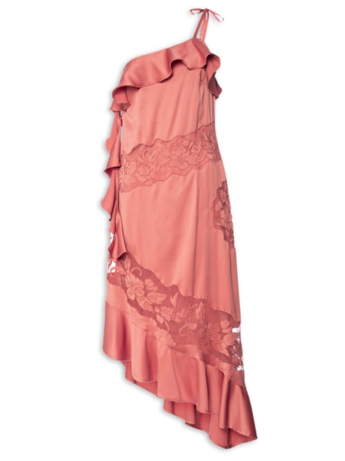 Vestido Babados Ombro Só - Rosa