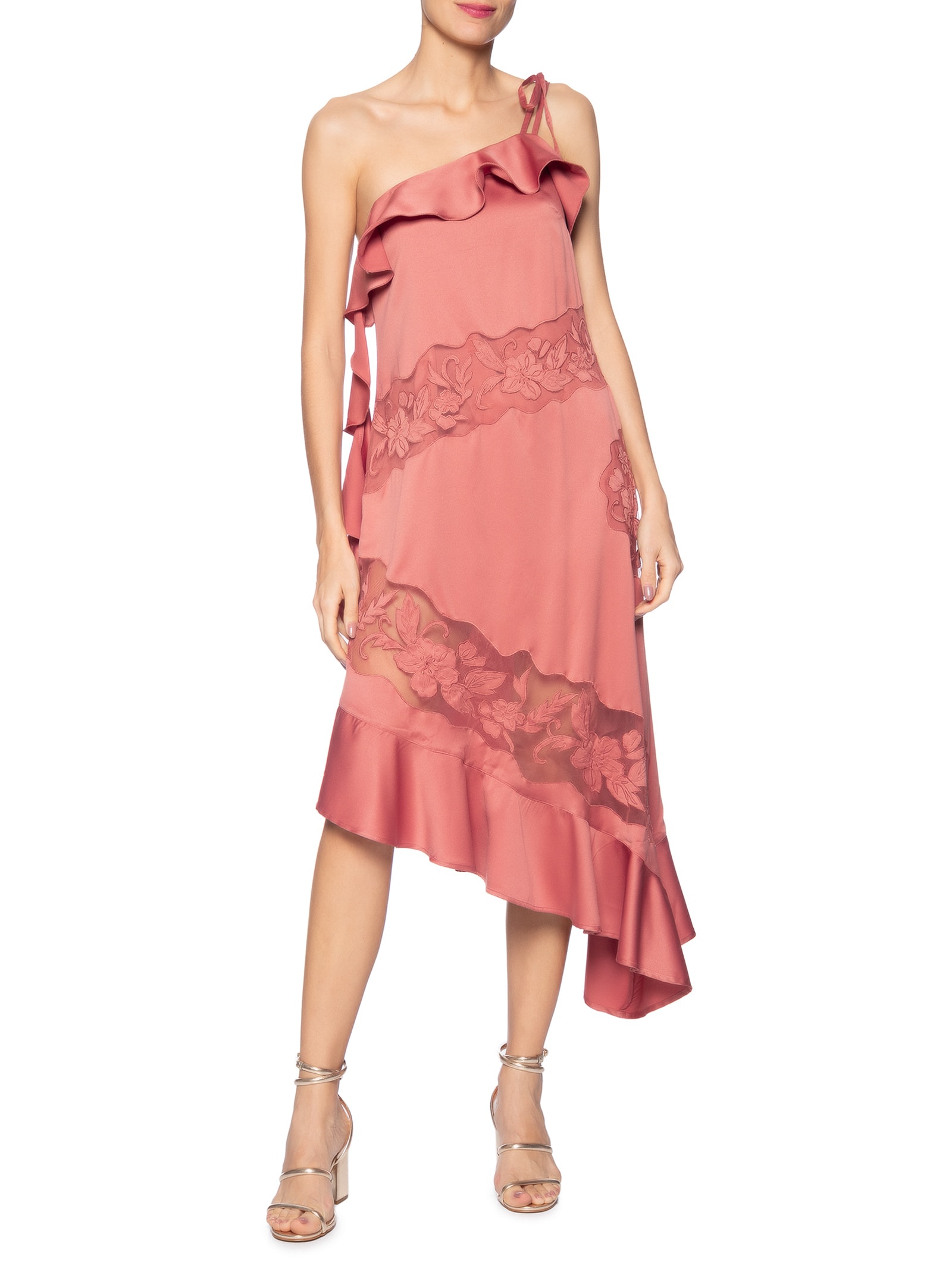 Vestido Babados Ombro Só Rosa Farm