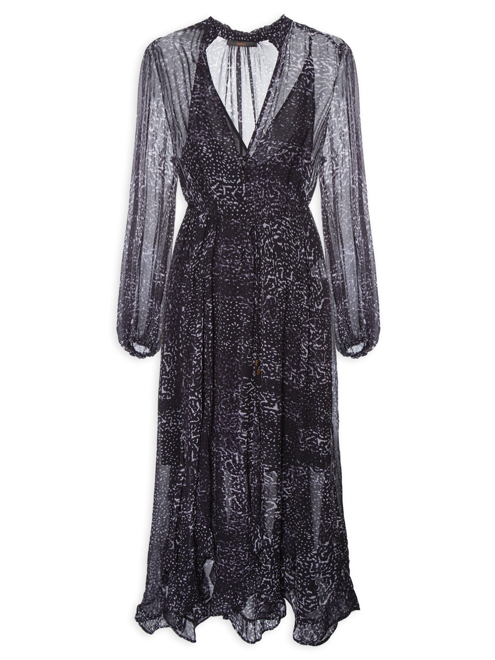 Vestido Babados Textura Tile Preto Animale