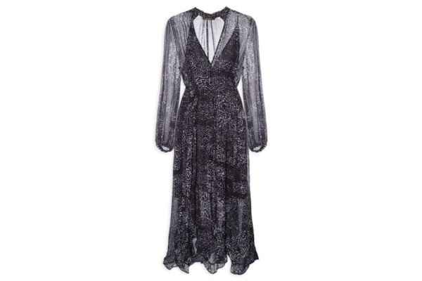 Vestido Babados Textura Tile - Preto