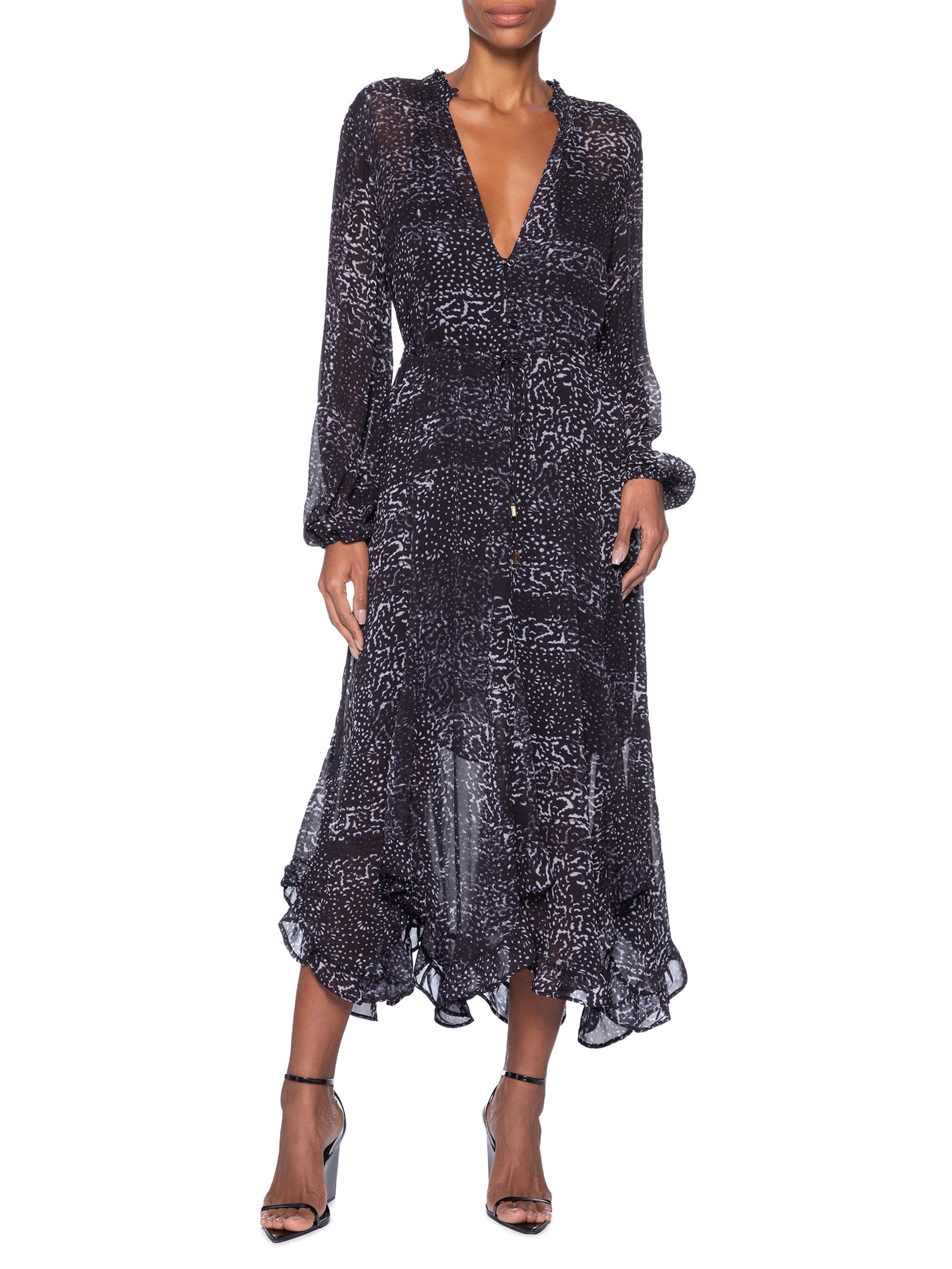 Vestido Babados Textura Tile Preto Animale