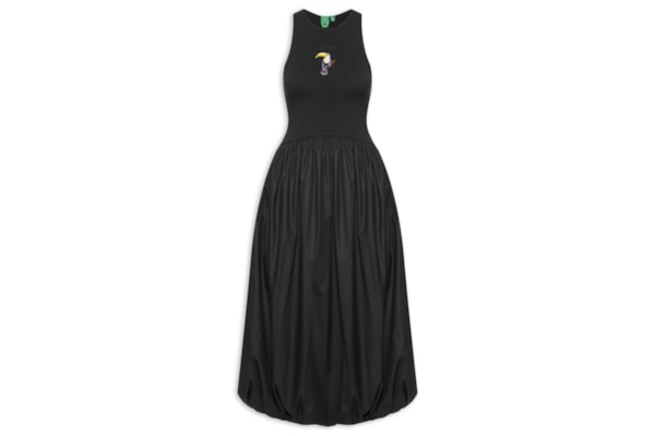 Vestido Balonê Bordado - Preto