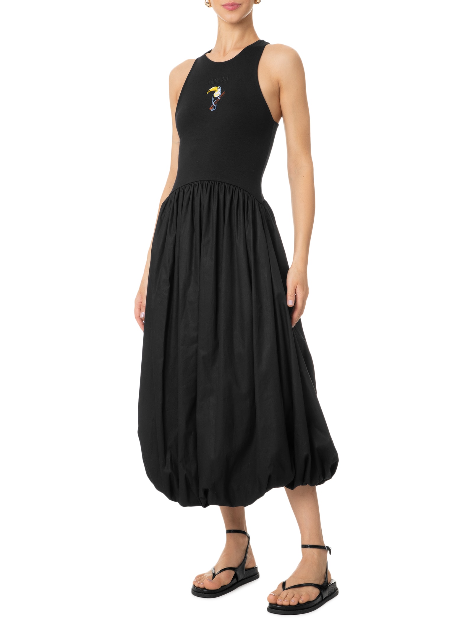 Vestido Balonê Bordado Preto Farm