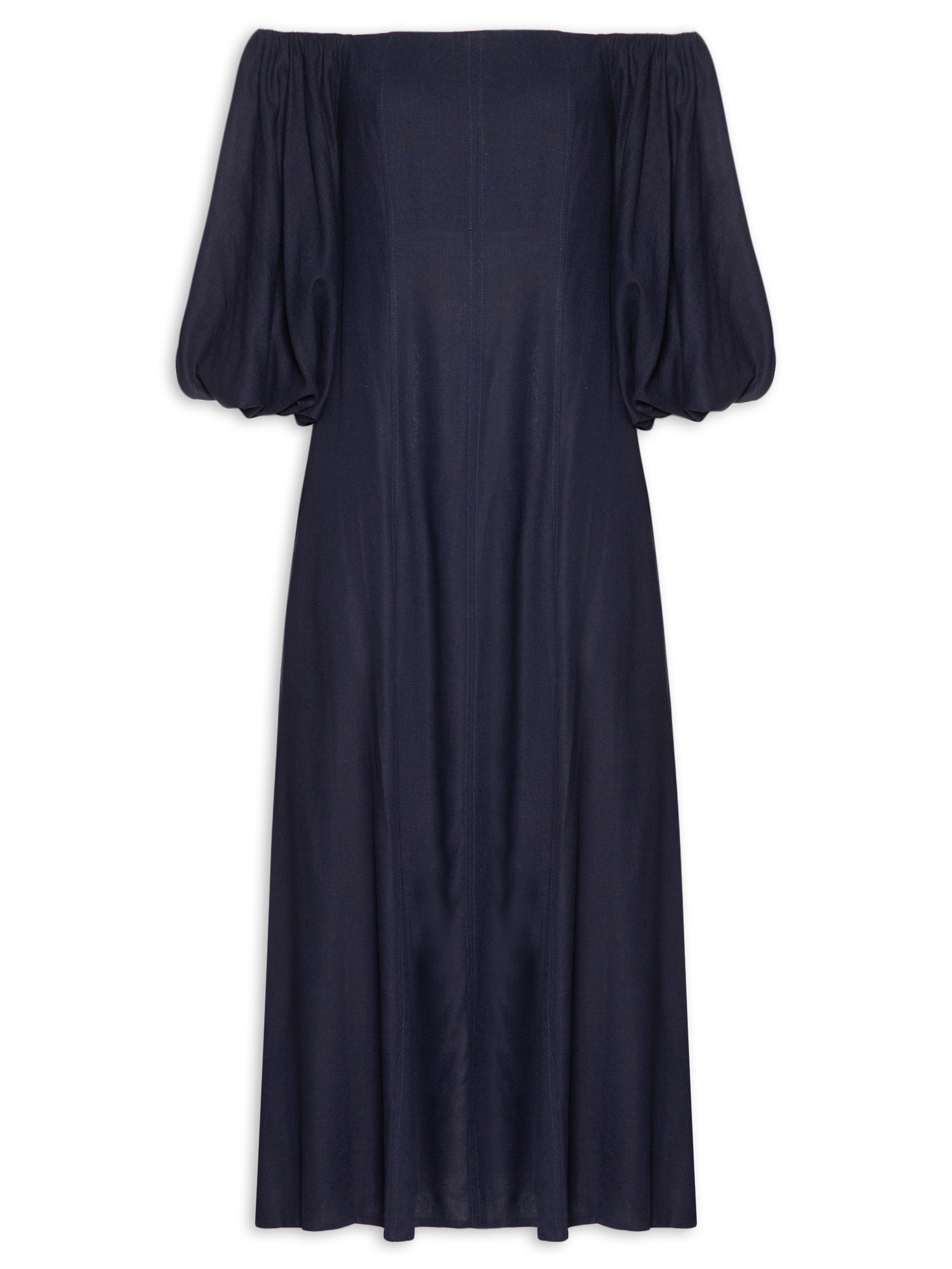 Vestido Balonê Em Linho Misto Azul '2Essential