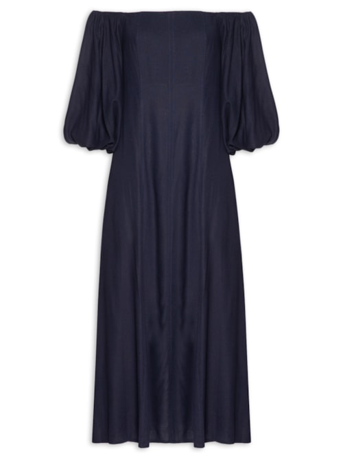 Vestido Balonê Em Linho Misto – Azul