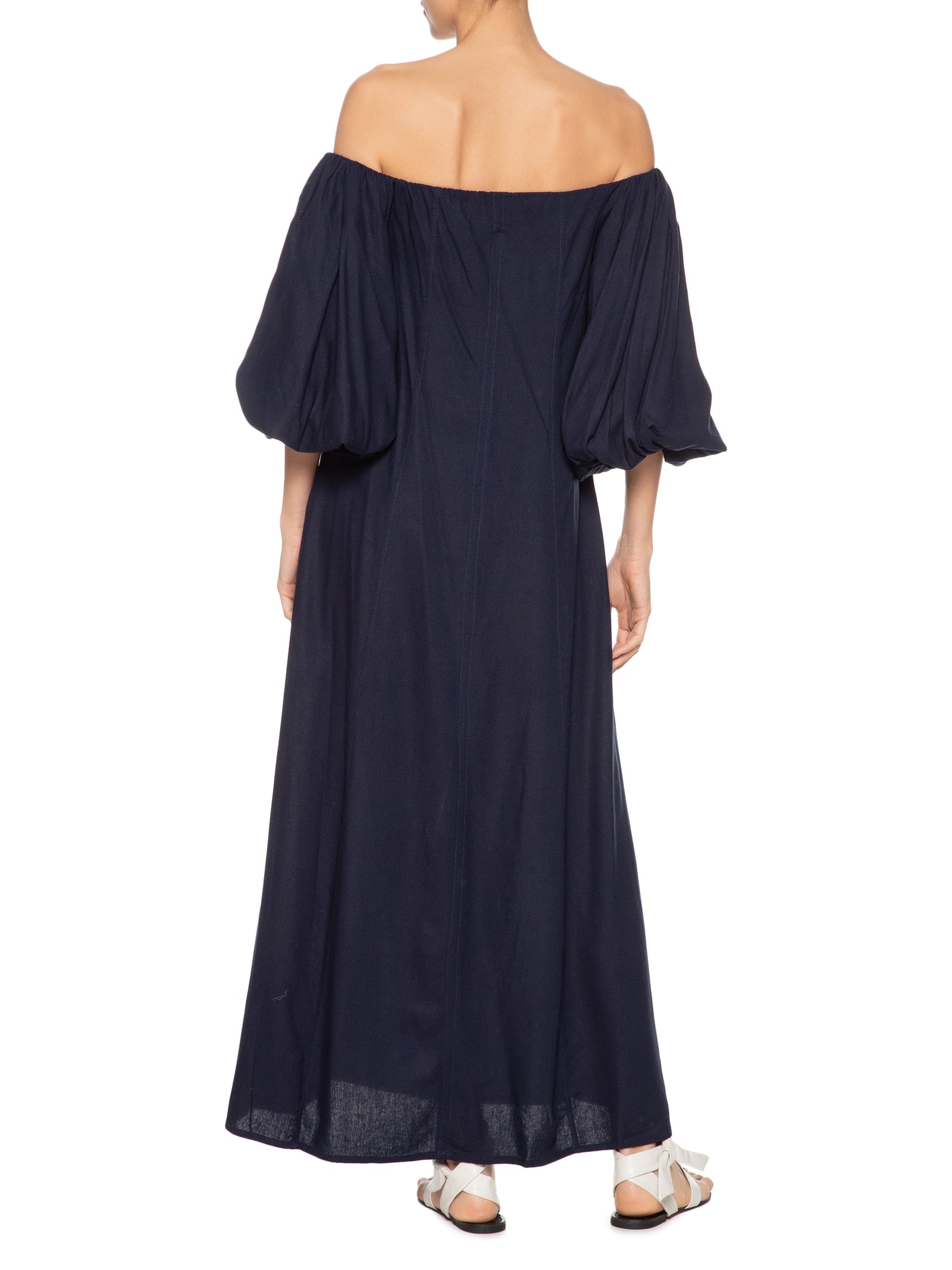 Vestido Balonê Em Linho Misto Azul '2Essential