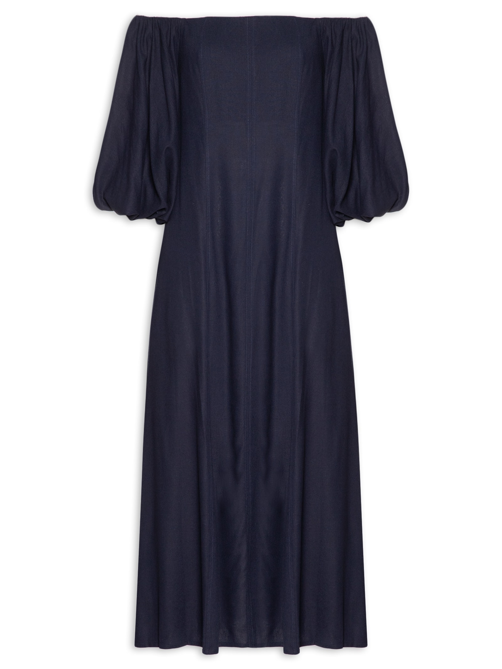 Vestido Balonê Em Linho Misto Azul '2Essential