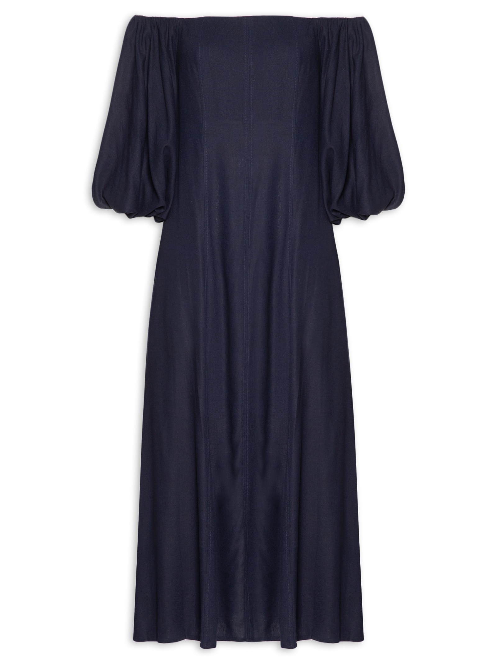 Vestido Balonê Em Linho Misto Azul '2Essential