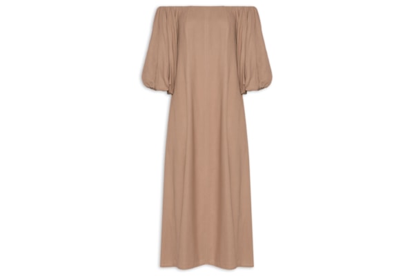 Vestido Balonê Em Linho Misto - Bege