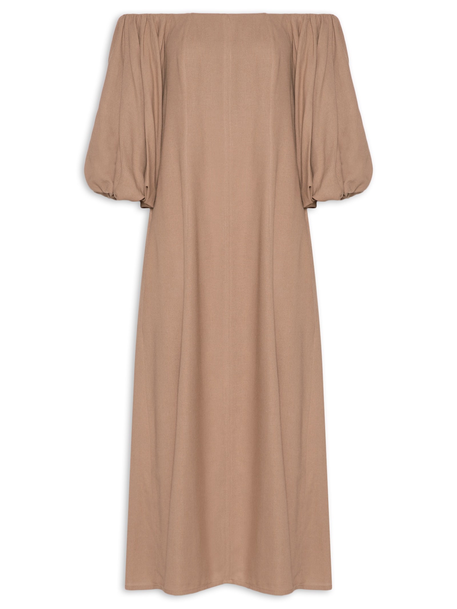 Vestido Balonê Em Linho Misto Marrom '2Essential
