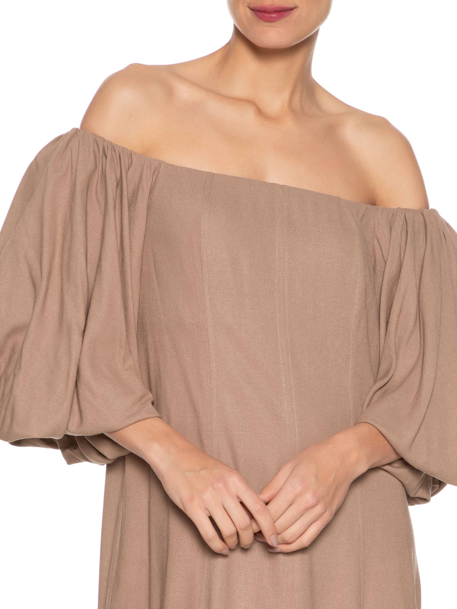 Vestido Balonê Em Linho Misto Marrom '2Essential