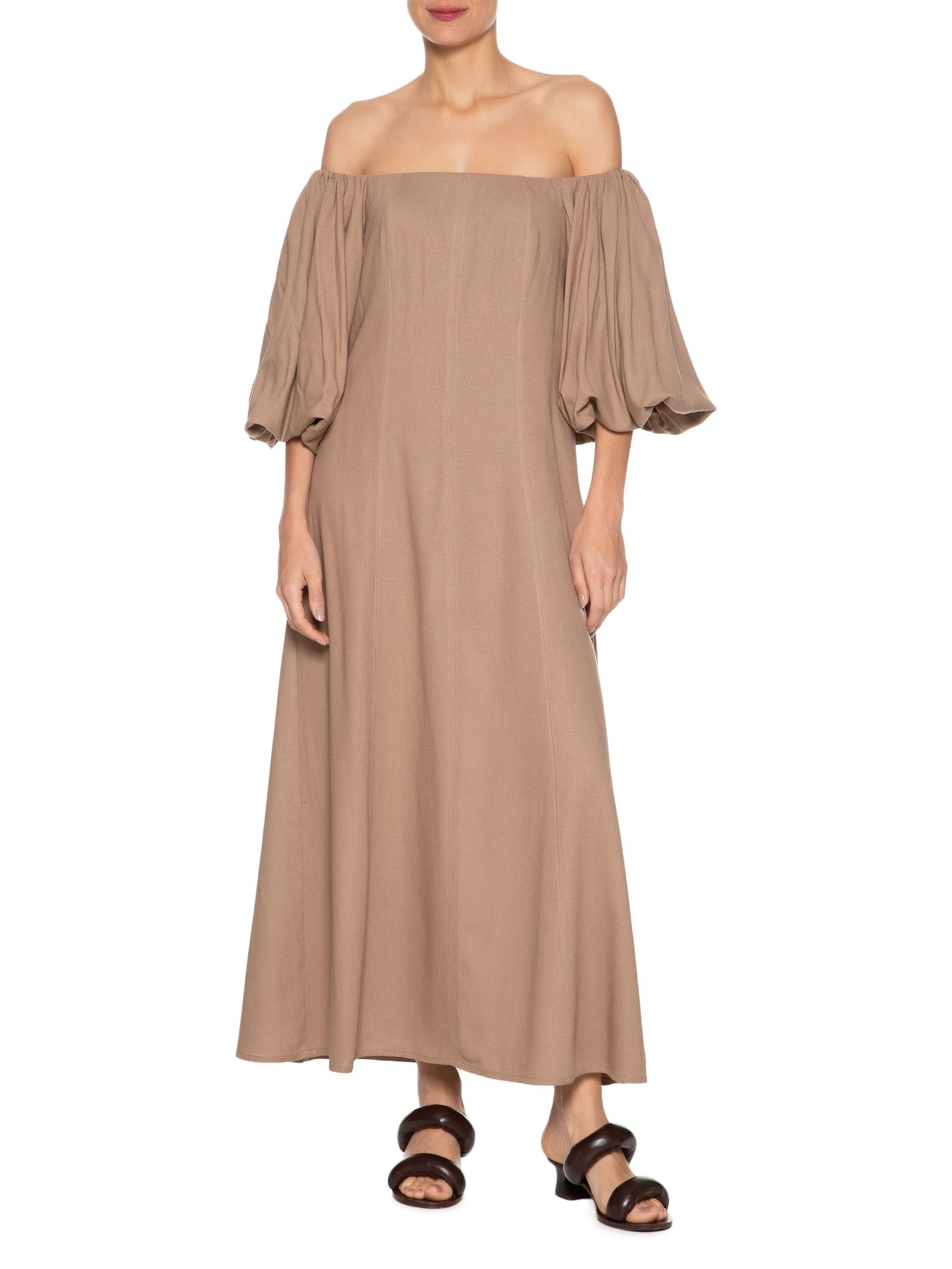 Vestido Balonê Em Linho Misto Marrom '2Essential