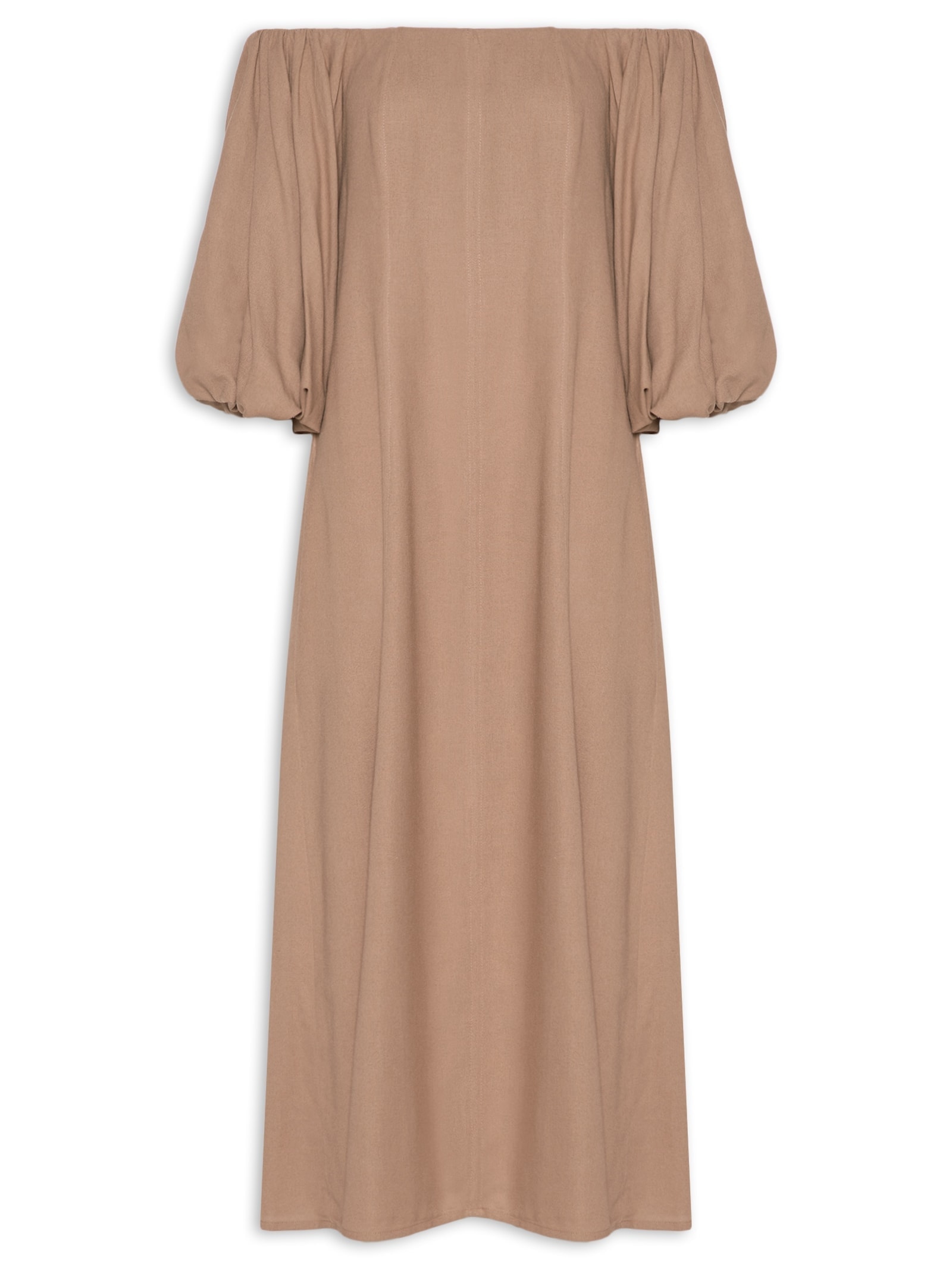 Vestido Balonê Em Linho Misto Marrom '2Essential