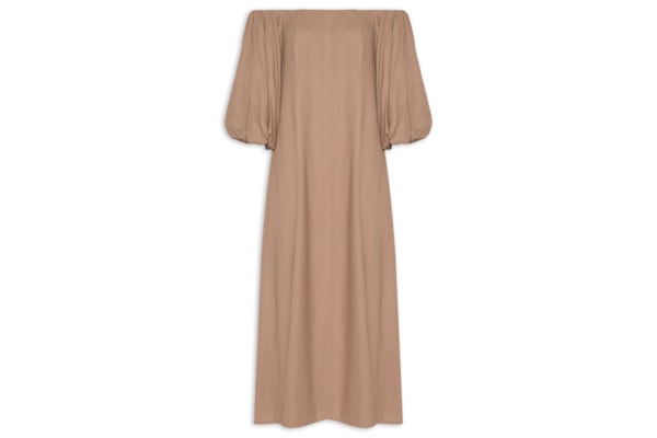 Vestido Balonê Em Linho Misto - Marrom