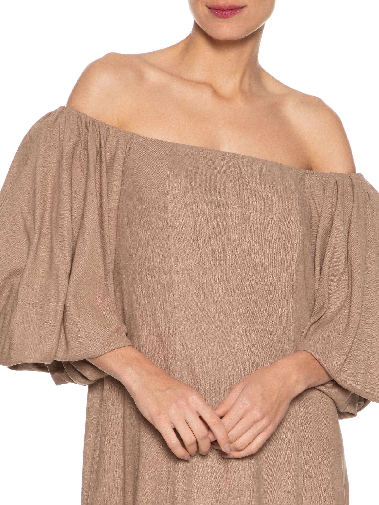 Vestido Balonê Em Linho Misto Marrom '2Essential