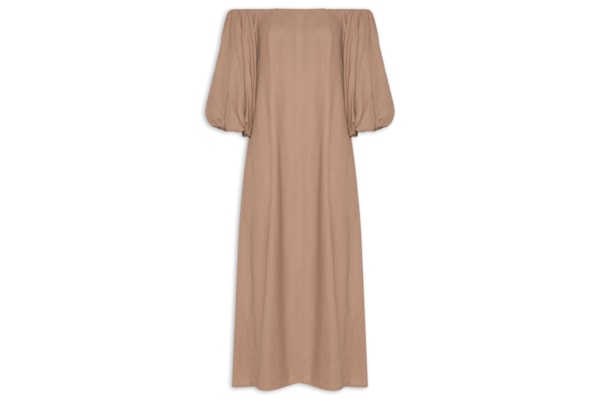 Vestido Balonê Em Linho Misto - Marrom