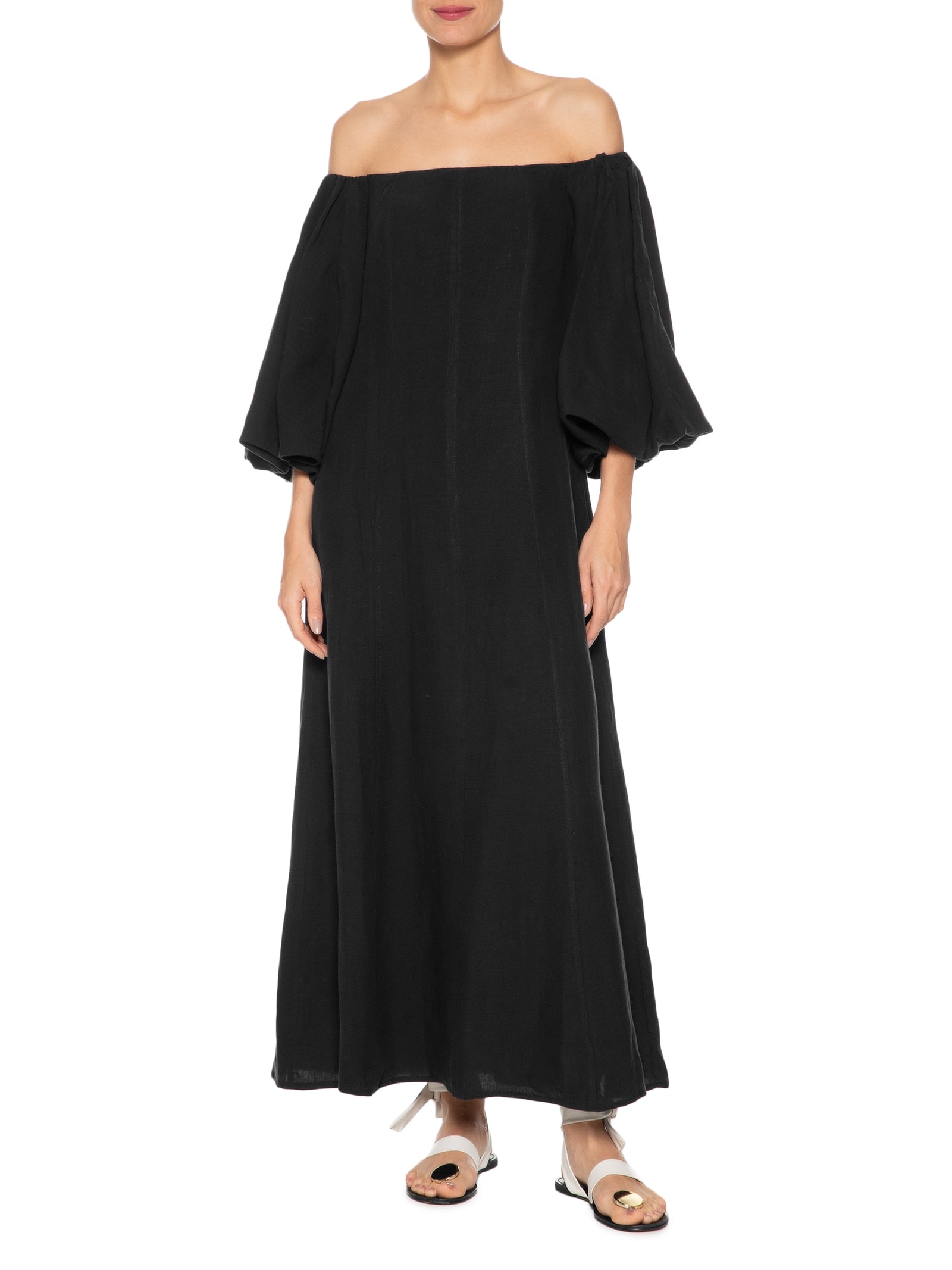 Vestido Balonê Em Linho Puro Preto '2Essential