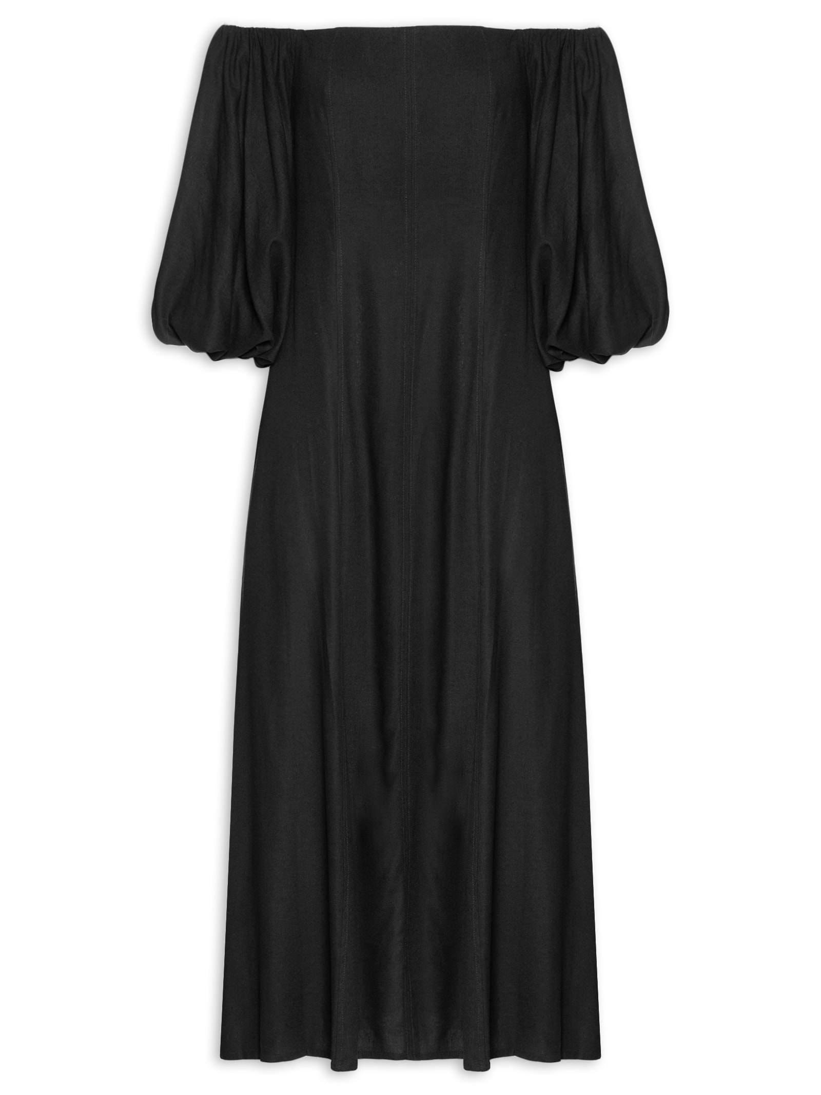 Vestido Balonê Em Linho Puro Preto '2Essential