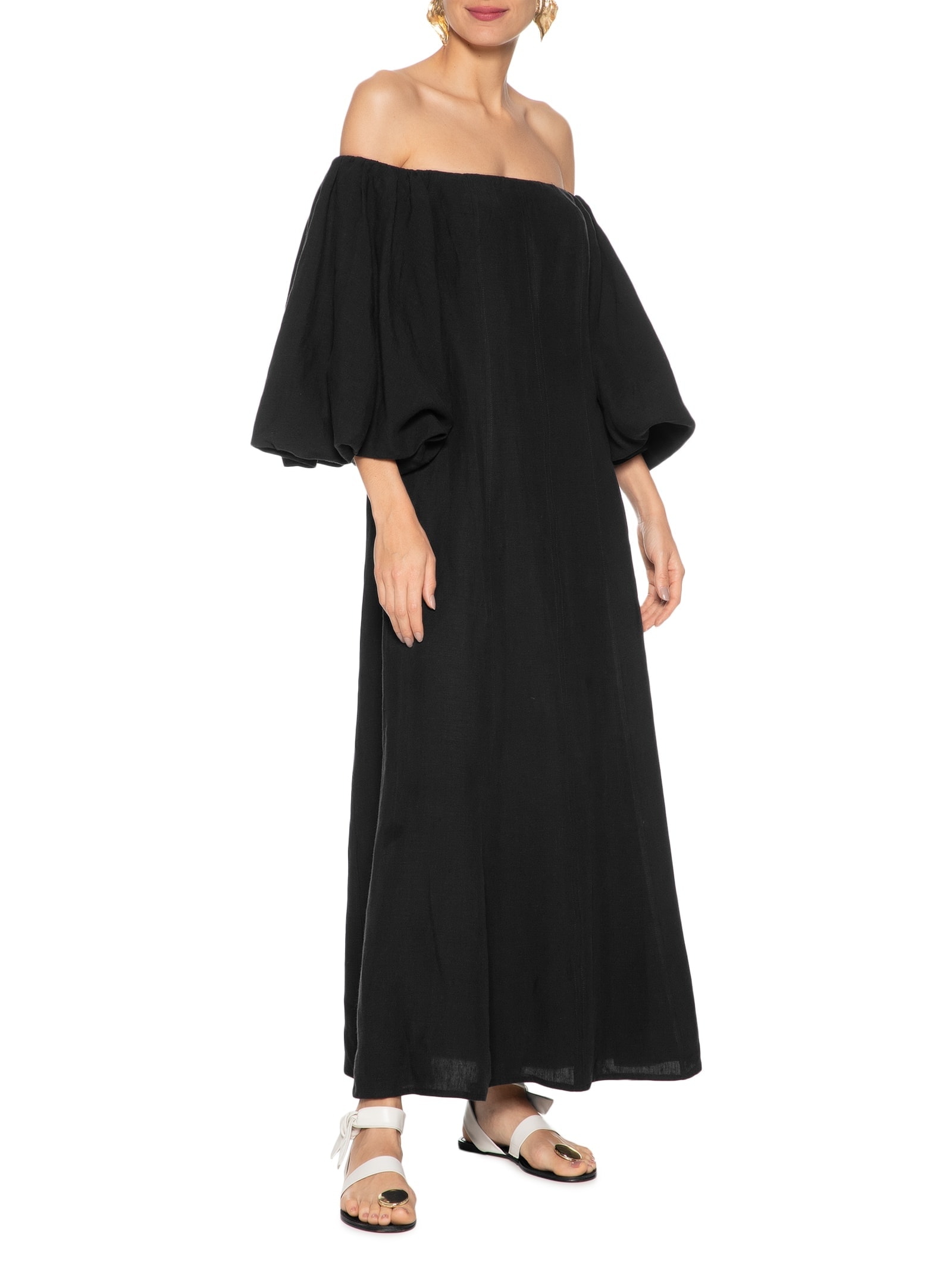 Vestido Balonê Em Linho Puro Preto '2Essential