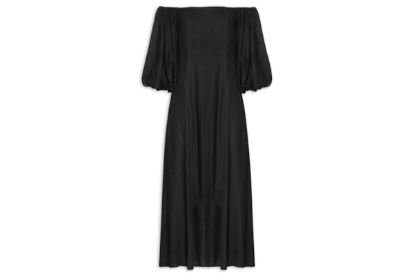 Vestido Balonê Em Linho Puro - Preto