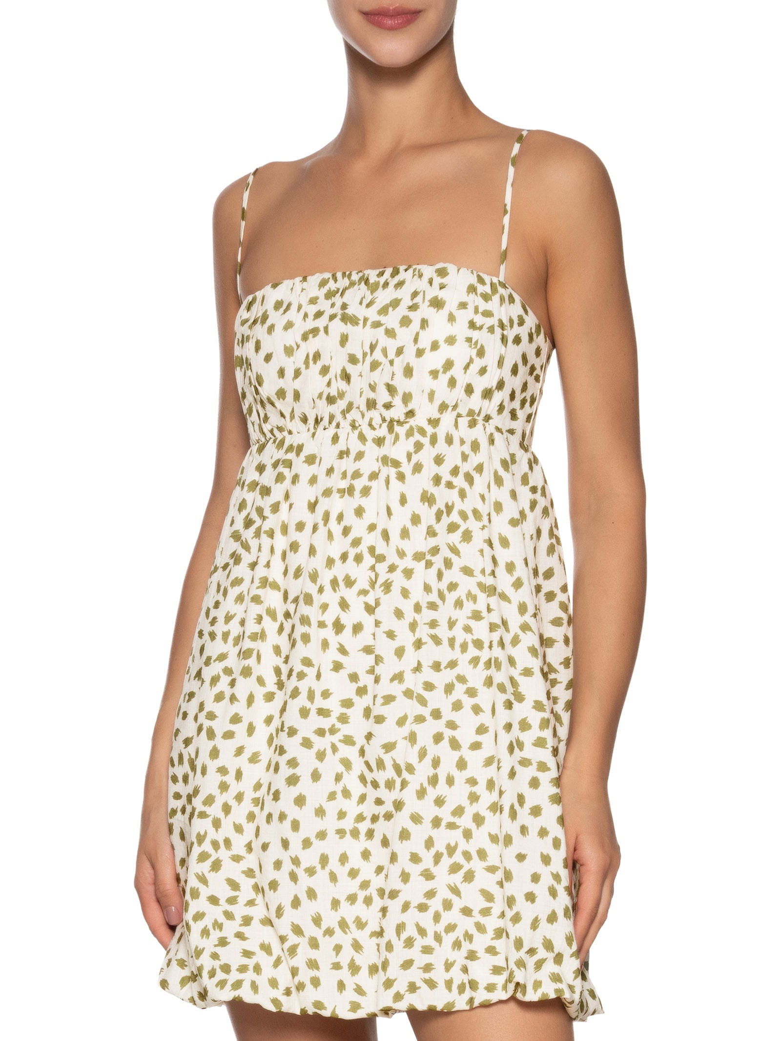 Vestido Balonê Estampa Poá Folhagem Verde Dress To