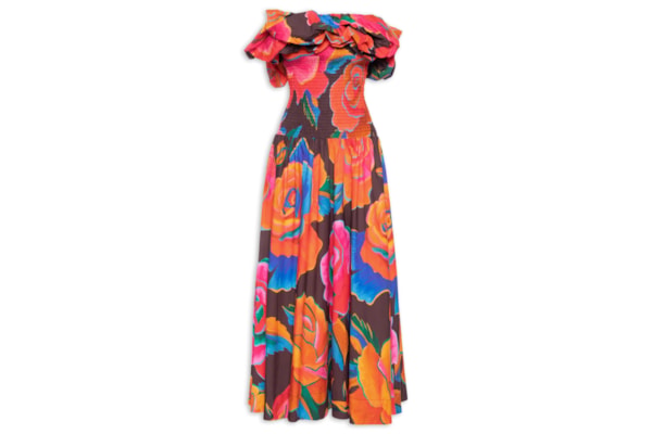  Vestido Balonê Rosas Pintadas - Marrom