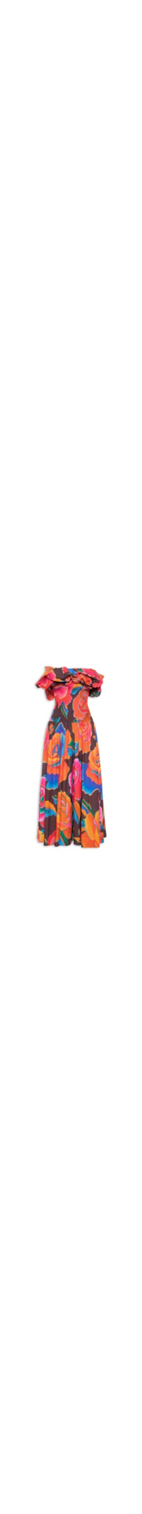 Vestido Balonê Rosas Pintadas - Marrom