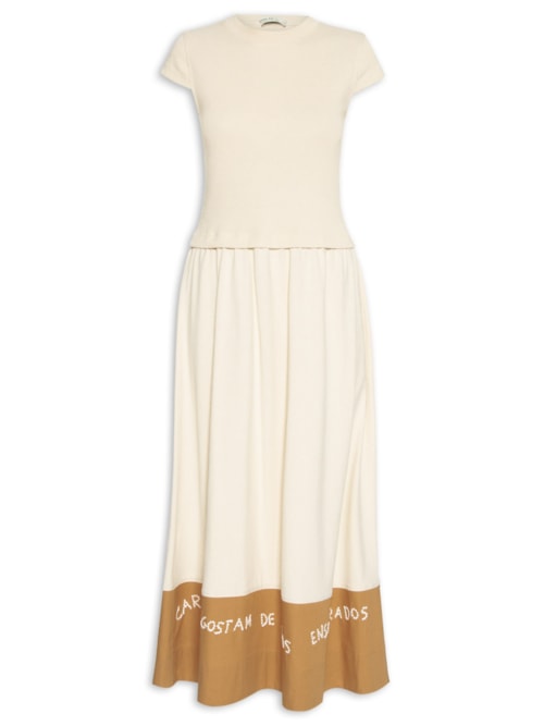 Vestido Barra Bordado – Bege