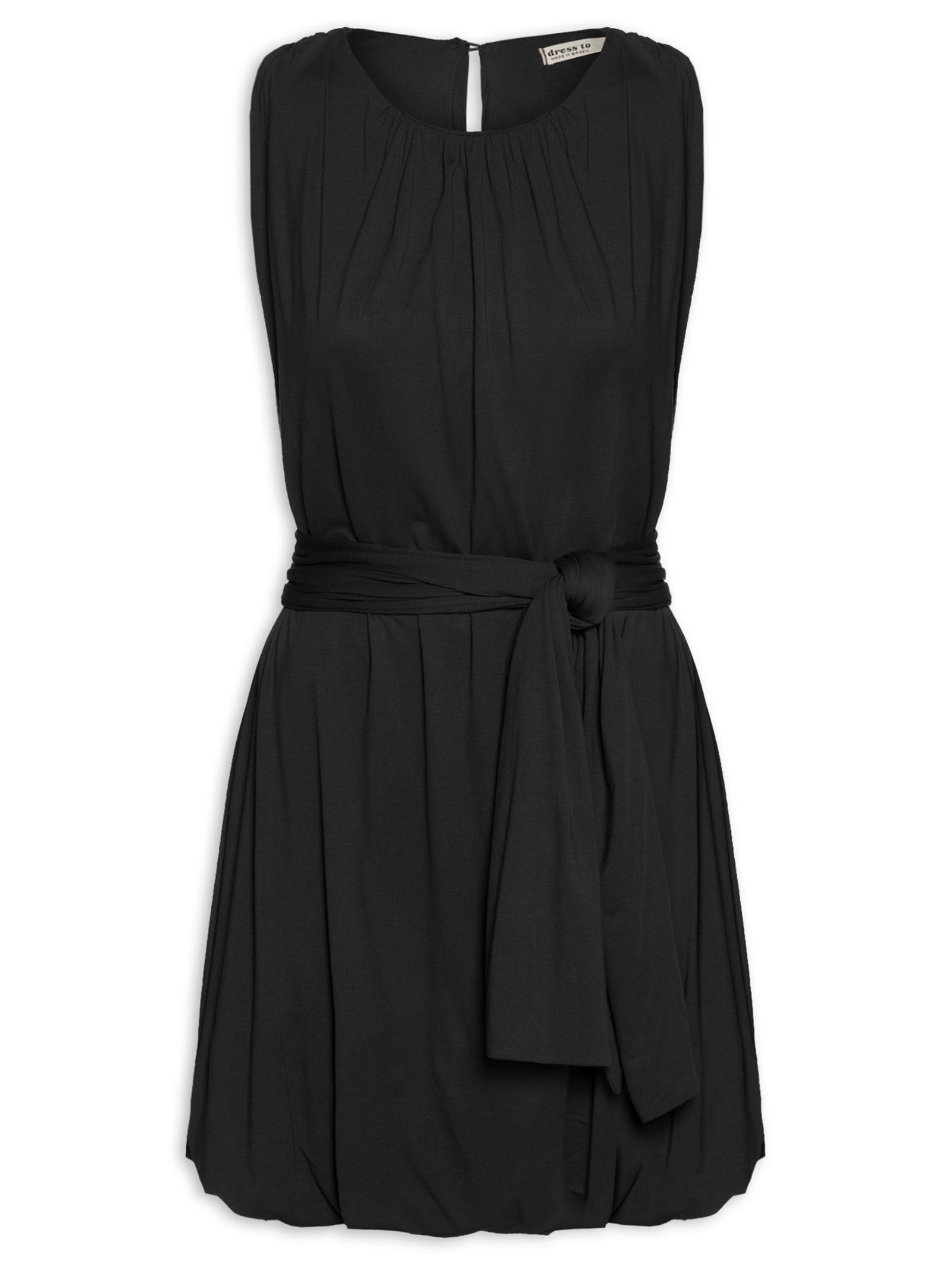 Vestido Básico Balonê Com Faixa Preto Dress To