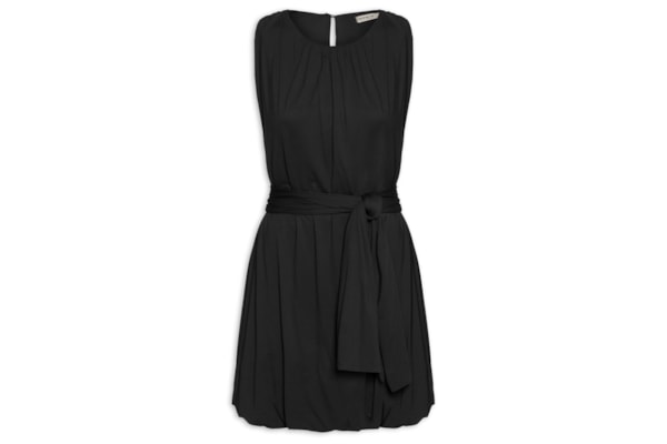 Vestido Básico Balonê Com Faixa - Preto
