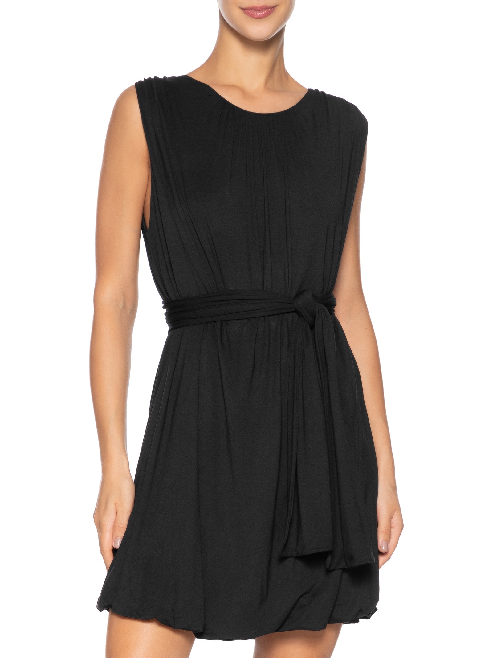 Vestido Básico Balonê Com Faixa Preto Dress To