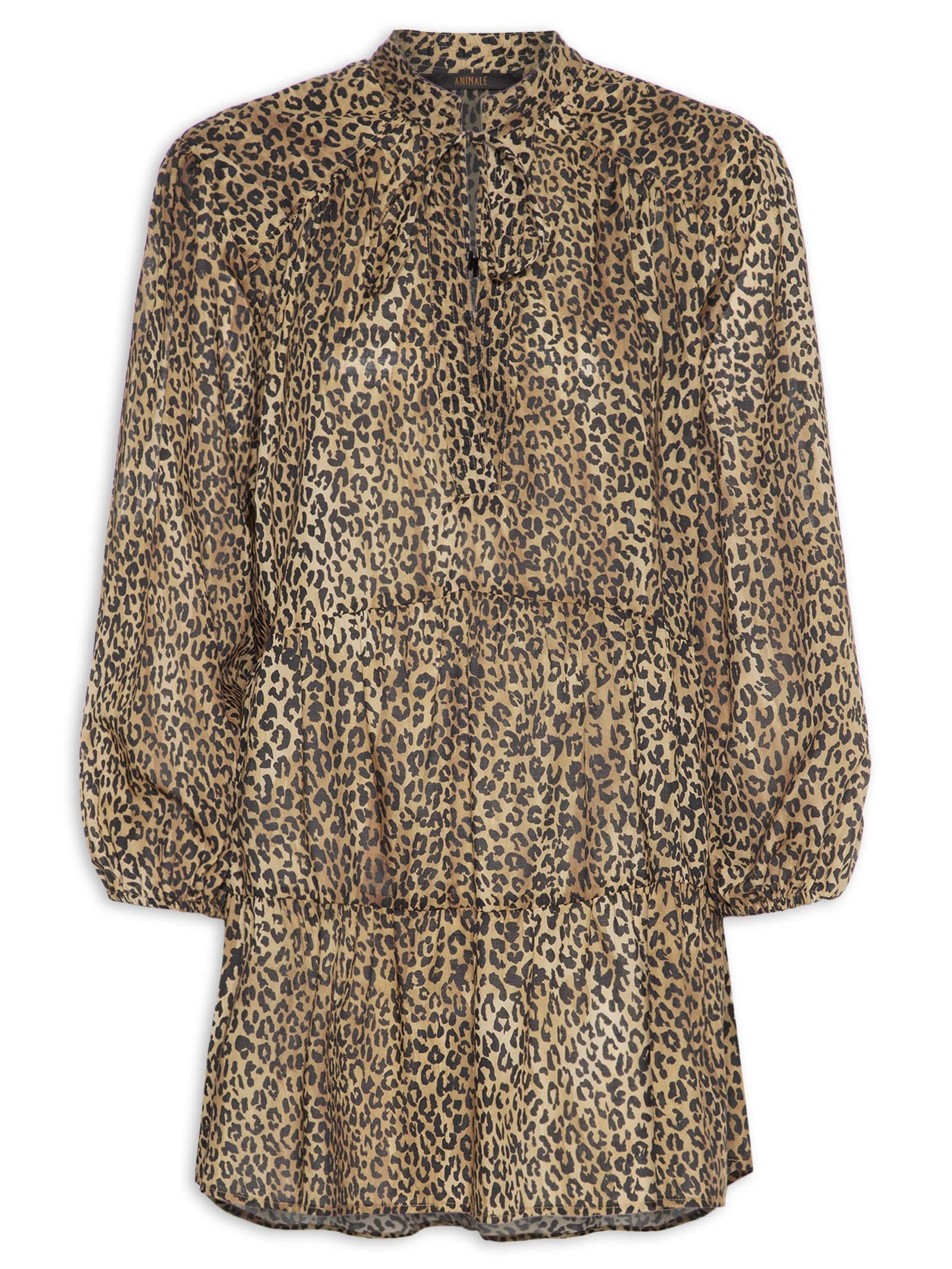 Vestido Bata Curto De Voil Onça Manchas Marrom Animale