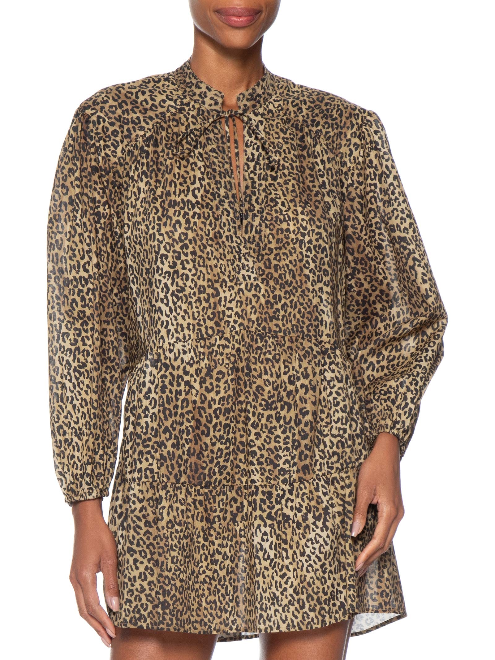 Vestido Bata Curto De Voil Onça Manchas Marrom Animale