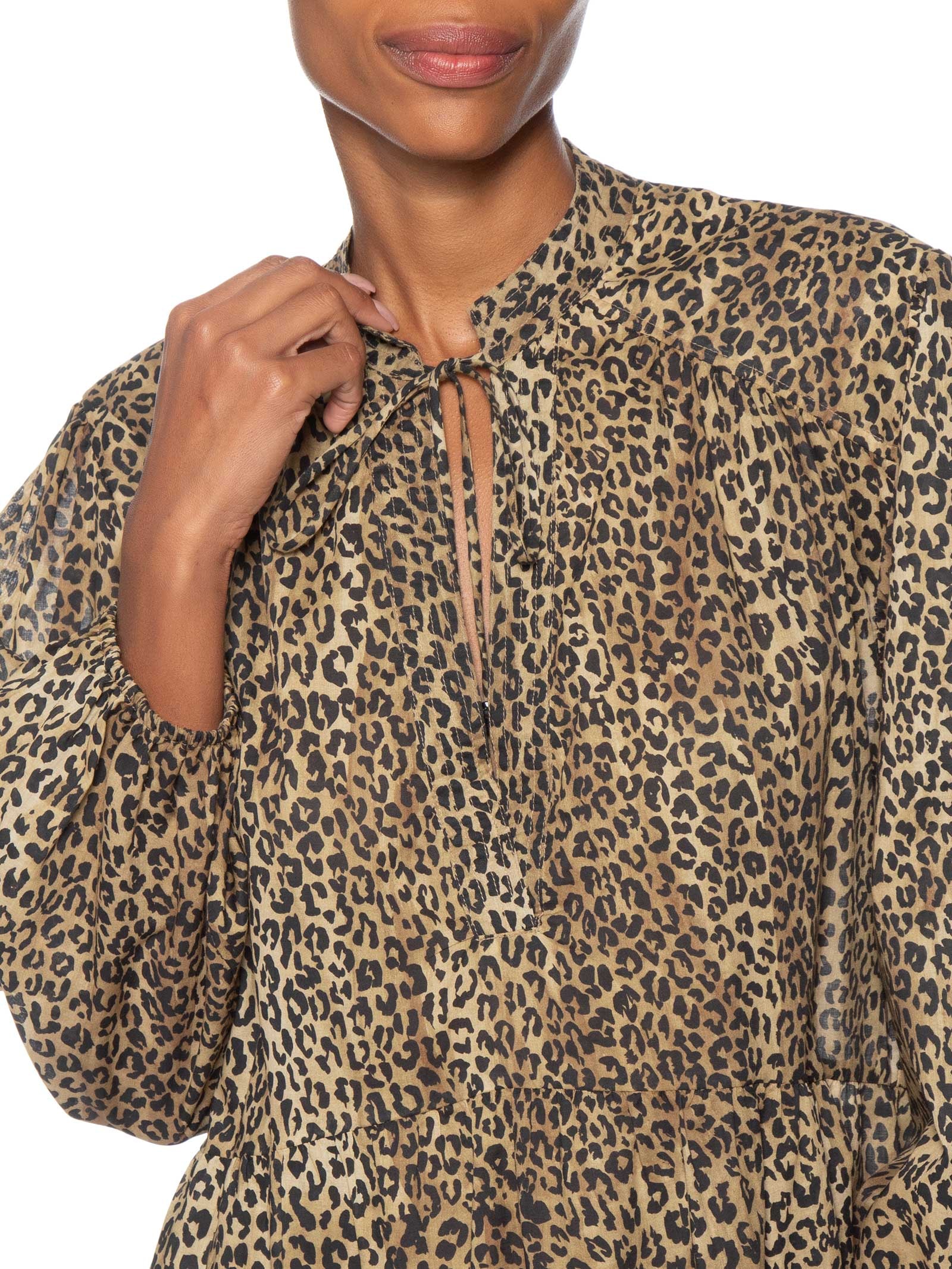 Vestido Bata Curto De Voil Onça Manchas Marrom Animale