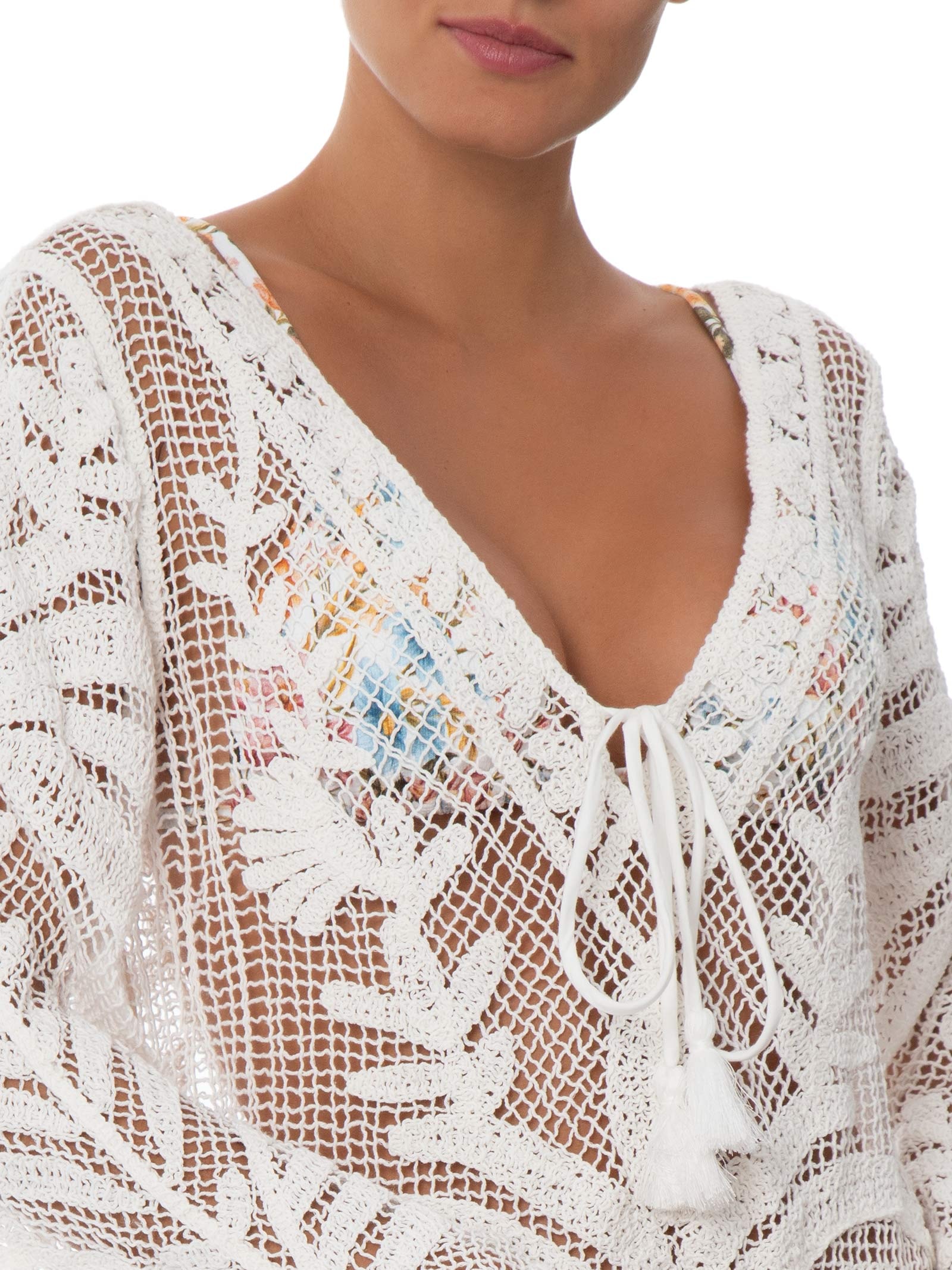 Vestido Bata Tela Palmas Branco Farm Praia
