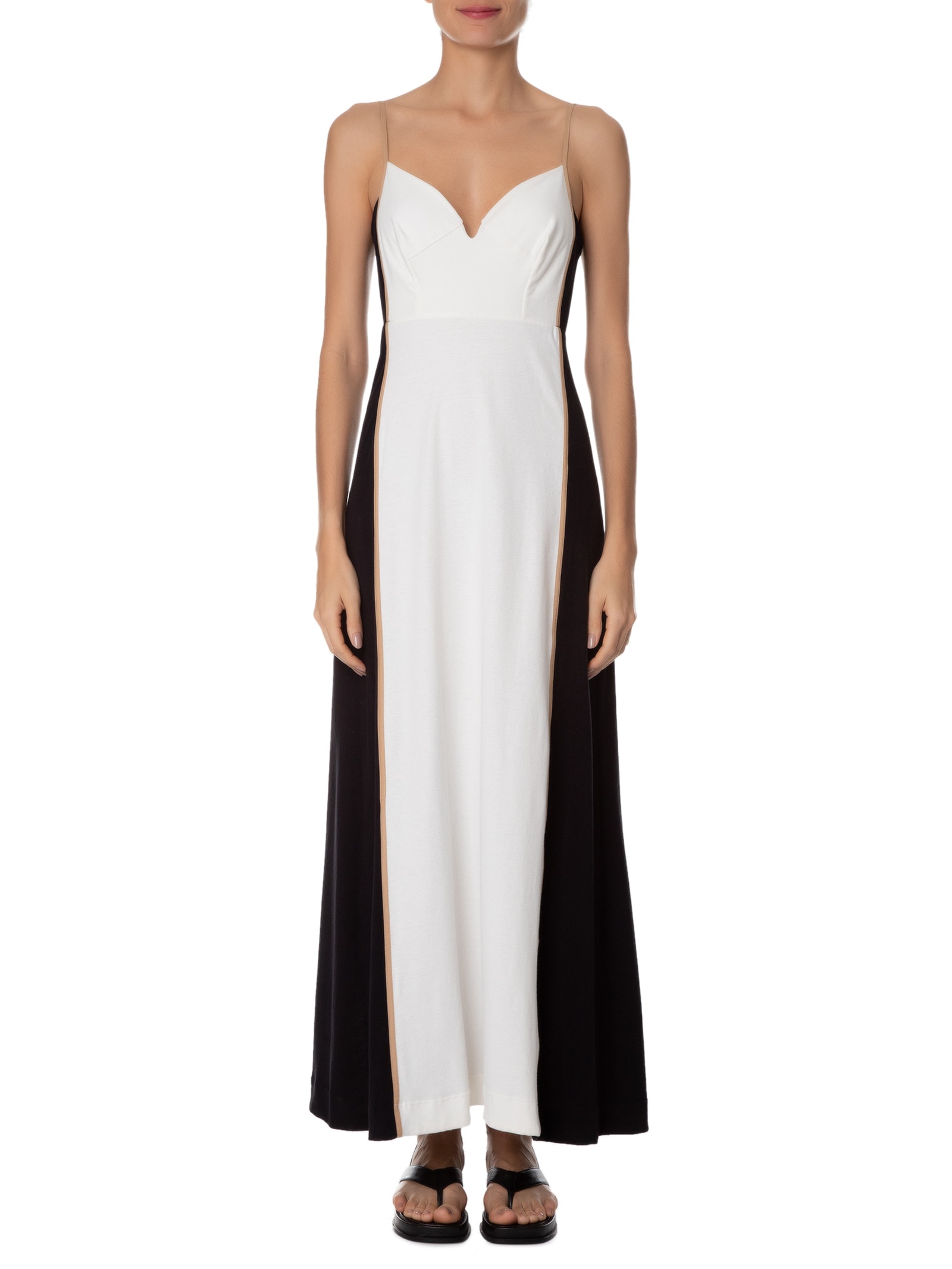 Vestido Bicolor Com Pesponto Off White Dress To