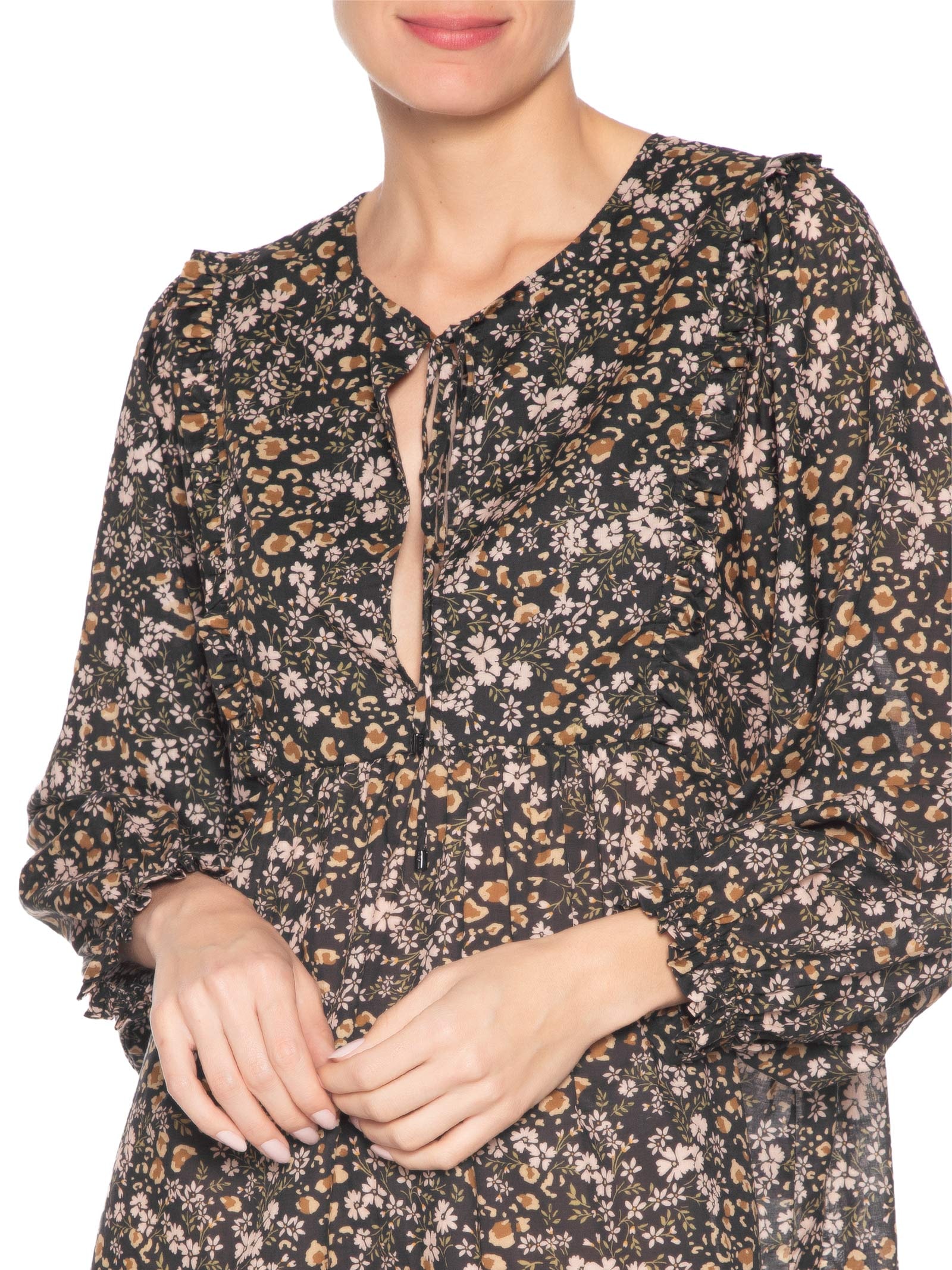 Vestido Boho De Voil Liberty Onça Color Preto Animale