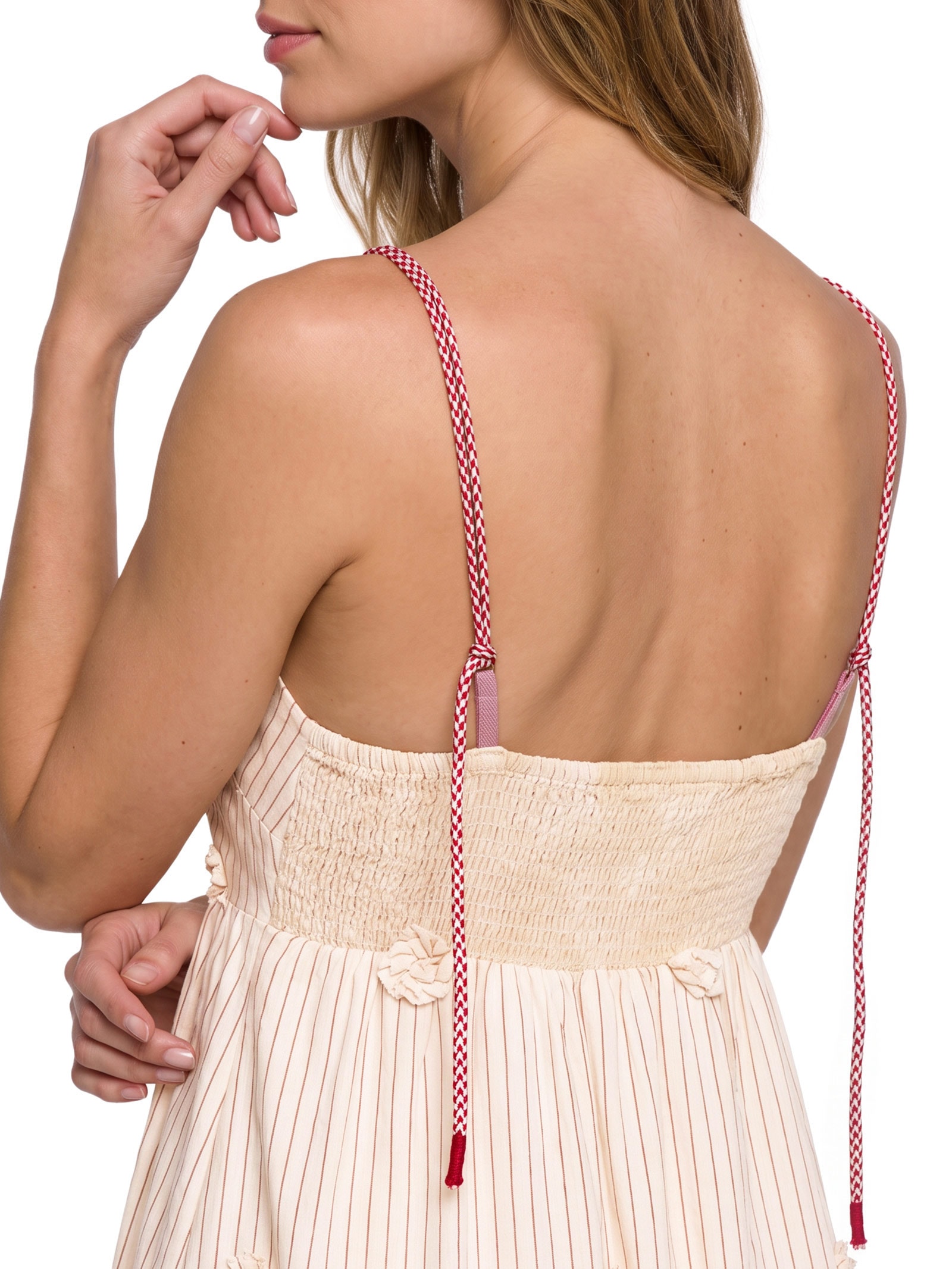 Vestido Bord Floral Náutico Bege Cantão