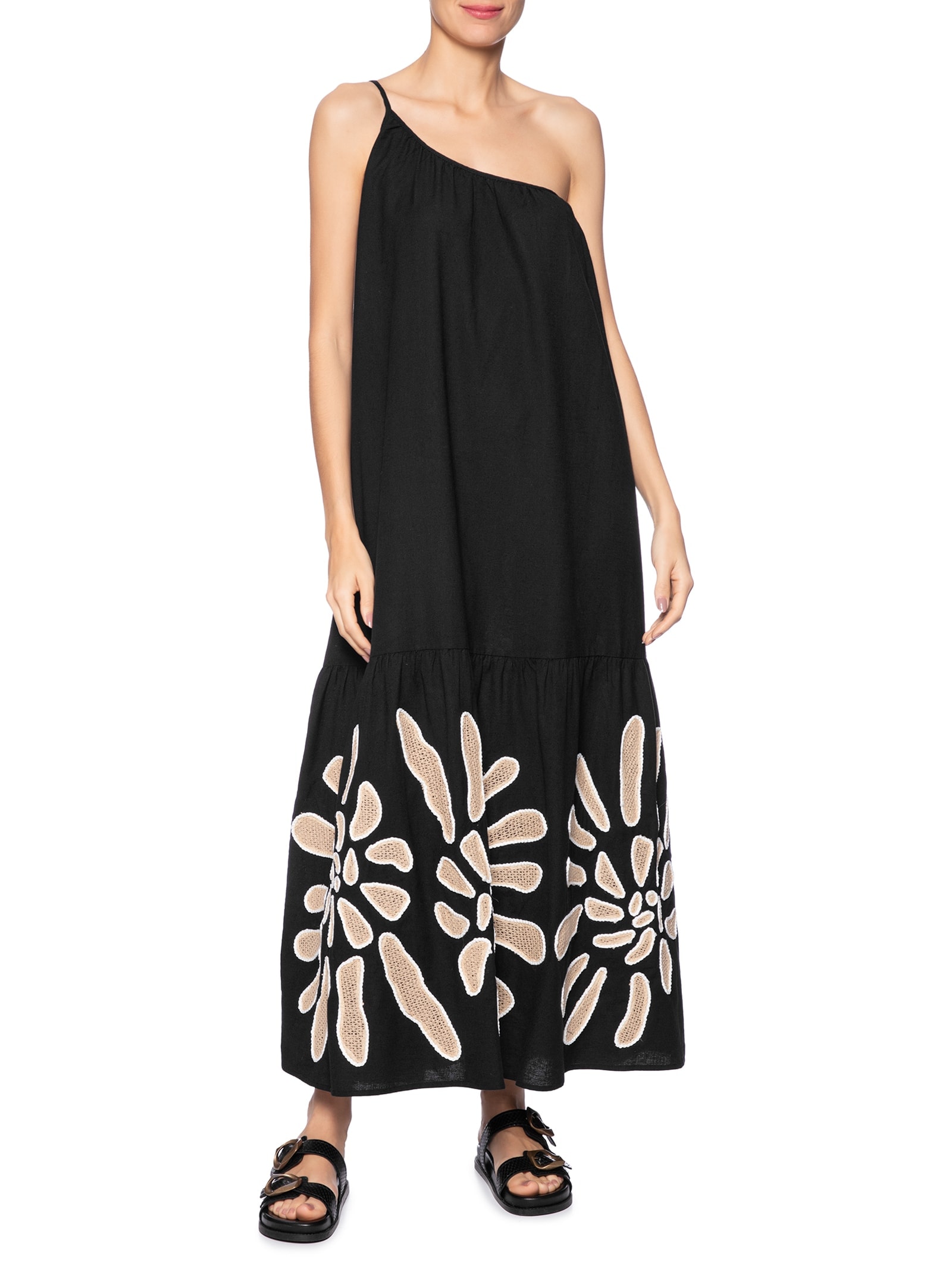 Vestido Bordado Concha Preto  Farm