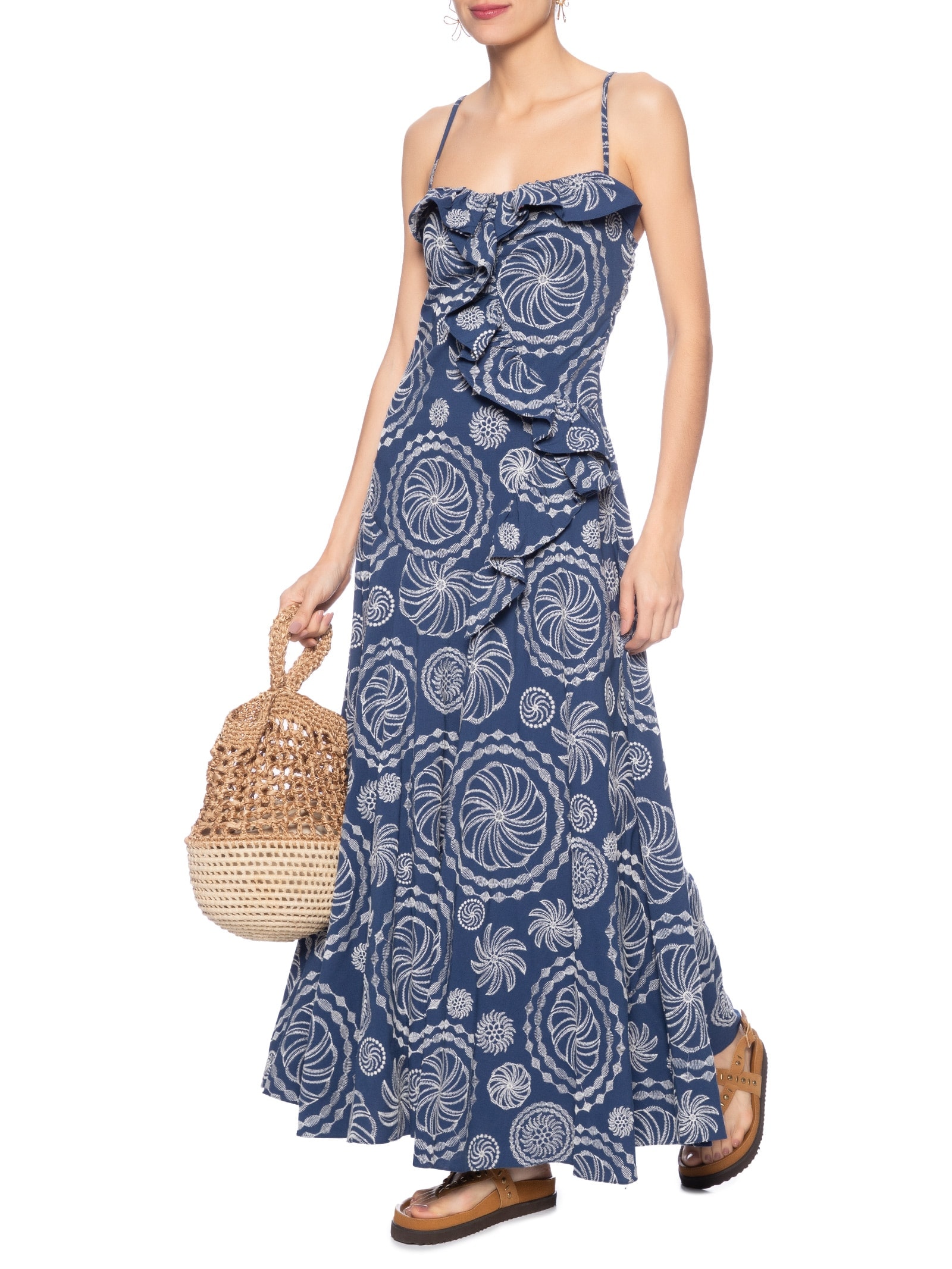 Vestido Bordado Delicadeza De Banana Azul Farm